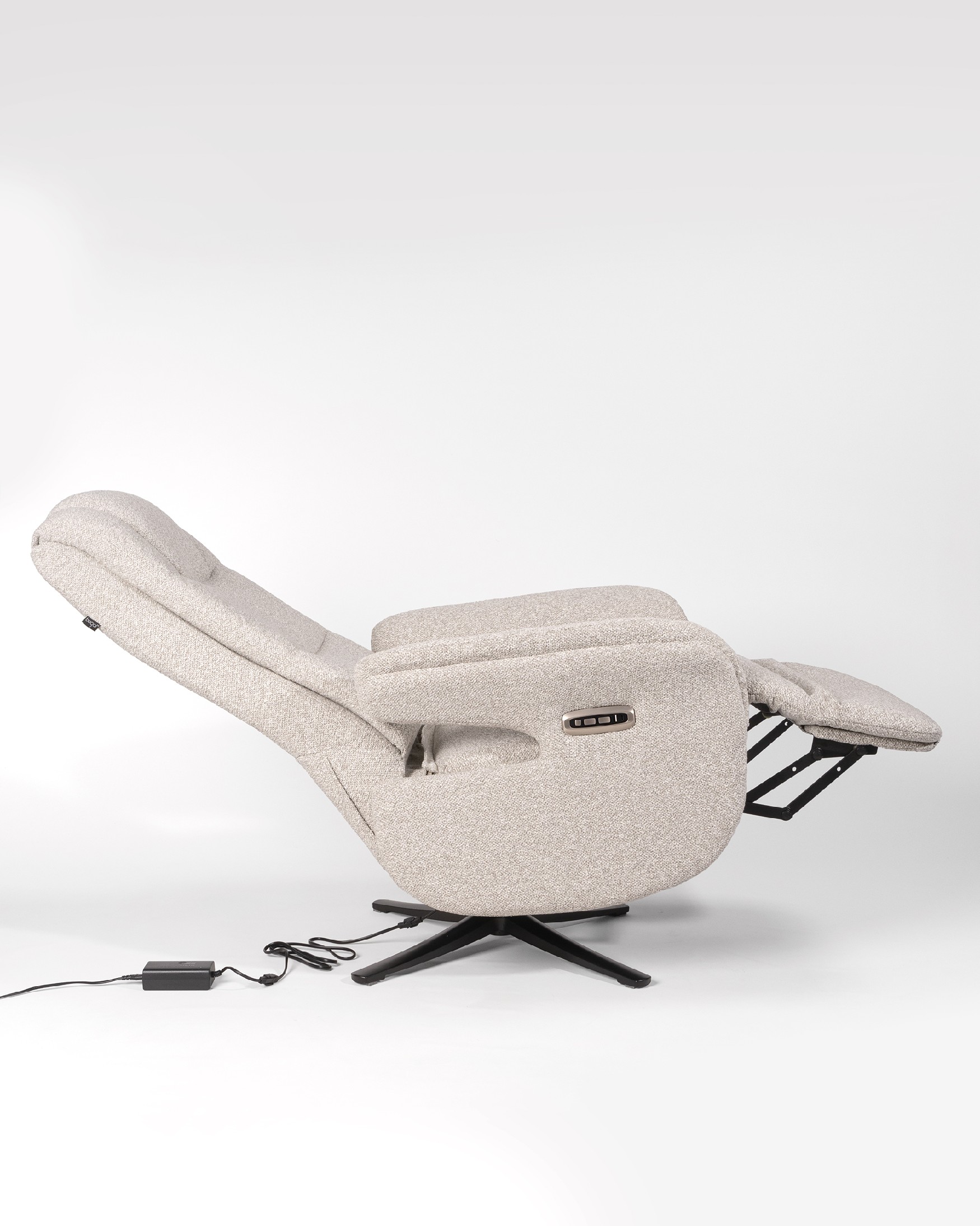 Talia electric reclining swivel armchair with sand upholstery and black metal base (2 motors)