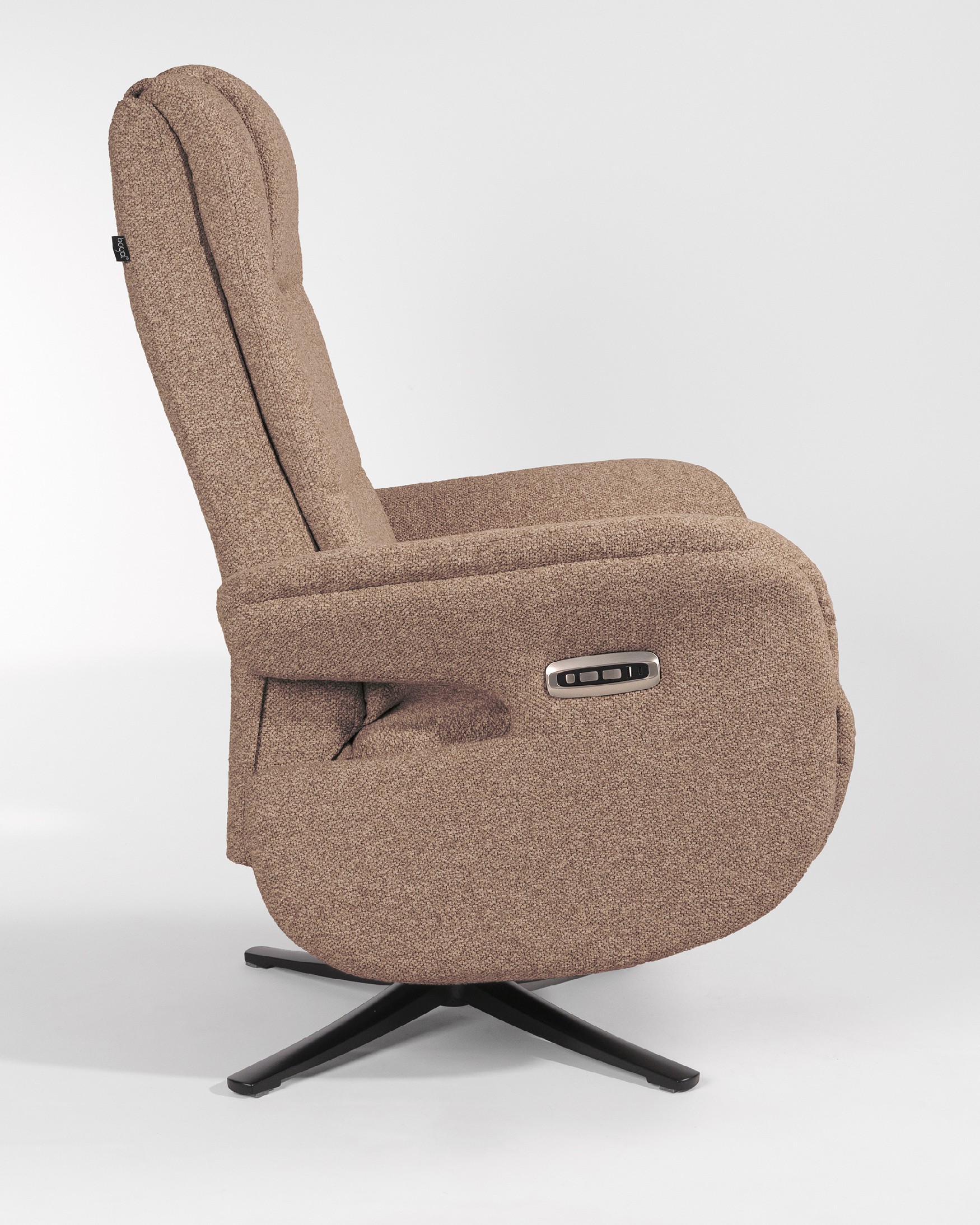Talia electric swivel recliner with brown upholstery and black metal base (2 motors)