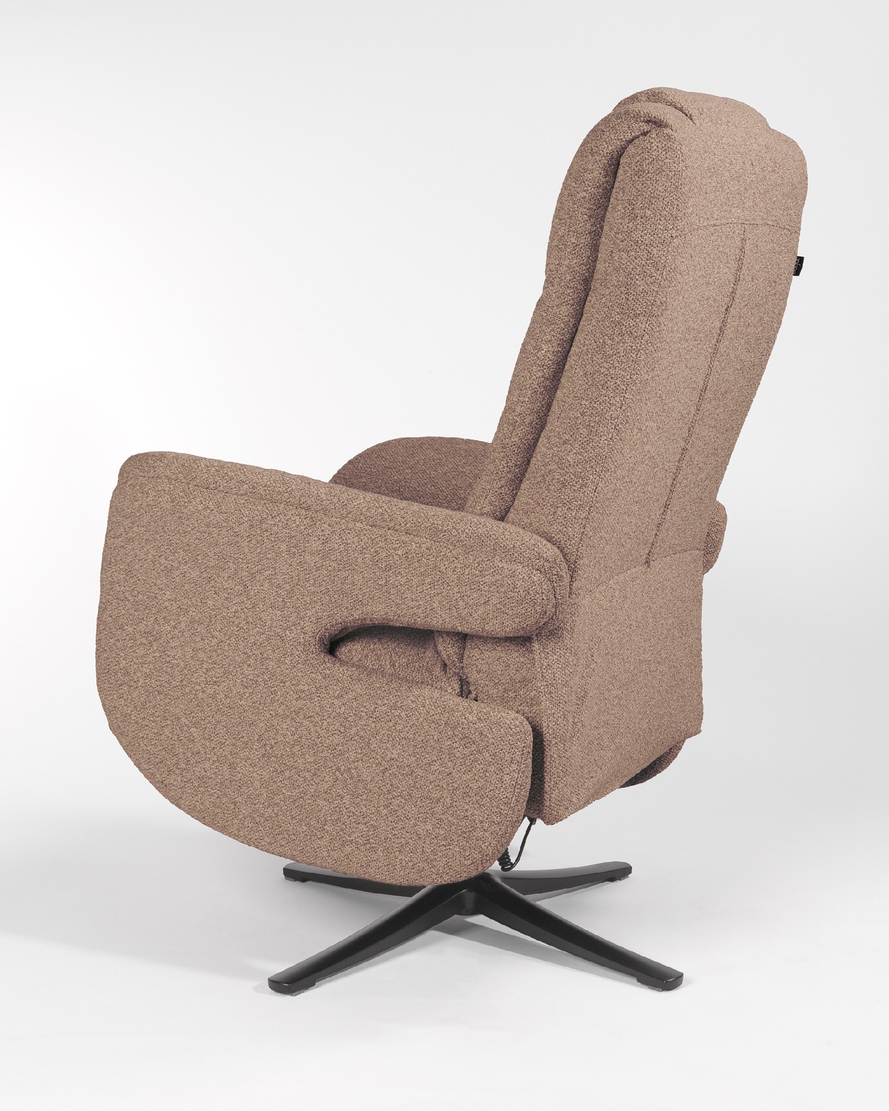 Talia electric swivel recliner with brown upholstery and black metal base (2 motors)
