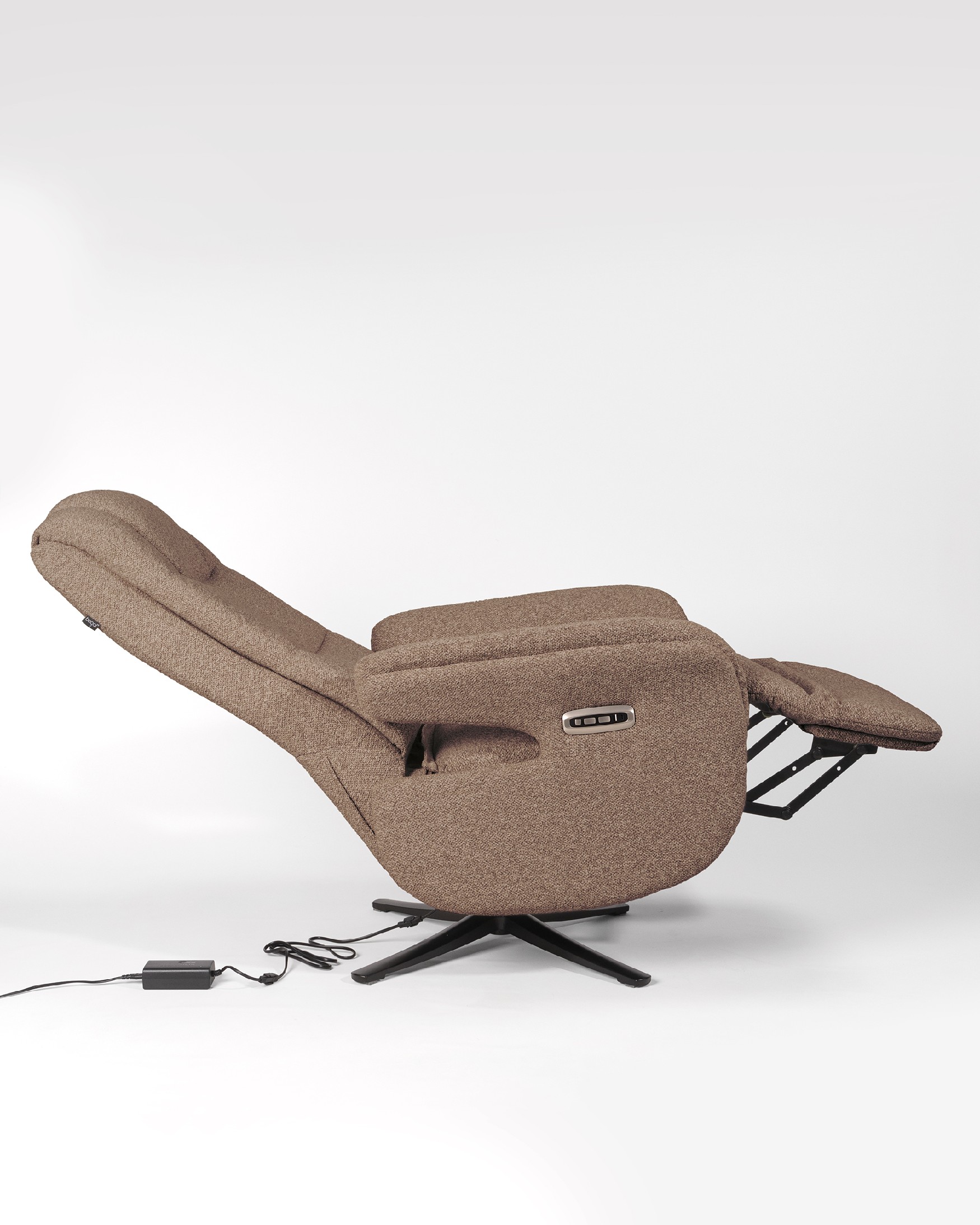 Talia electric swivel recliner with brown upholstery and black metal base (2 motors)