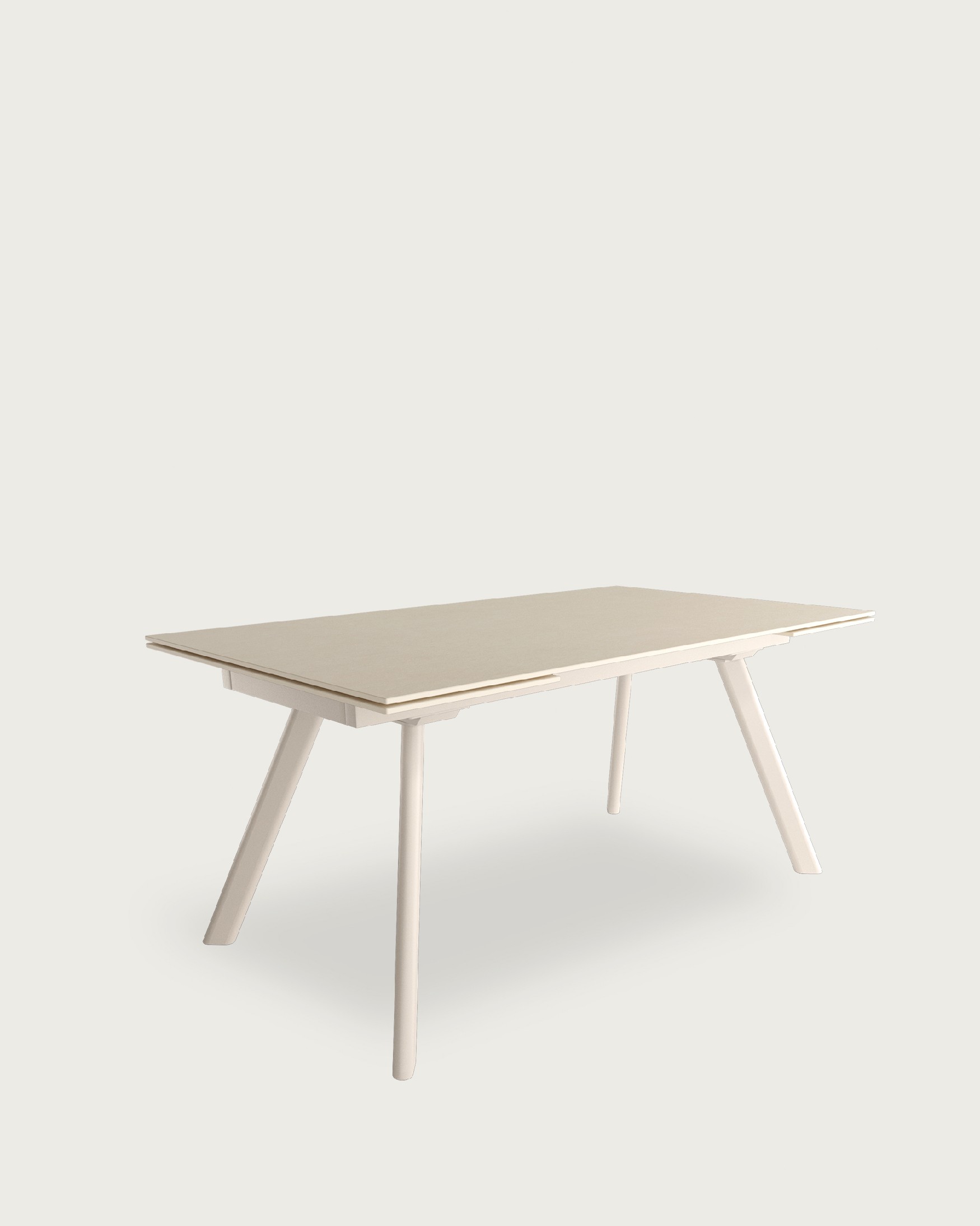 Table Tasman extensible avec finition porcelaine sable et structure métallique ivoire 160/240 x 90 cm