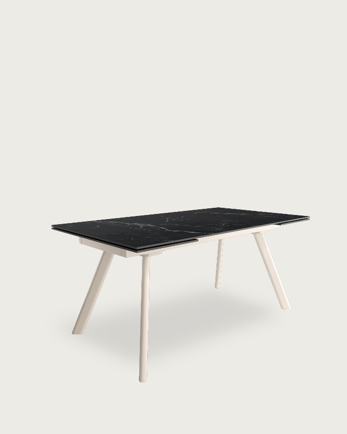 Tasman extensible table with porcelain finish Marquina and ivory metal structure 160/240 x 90 cm
