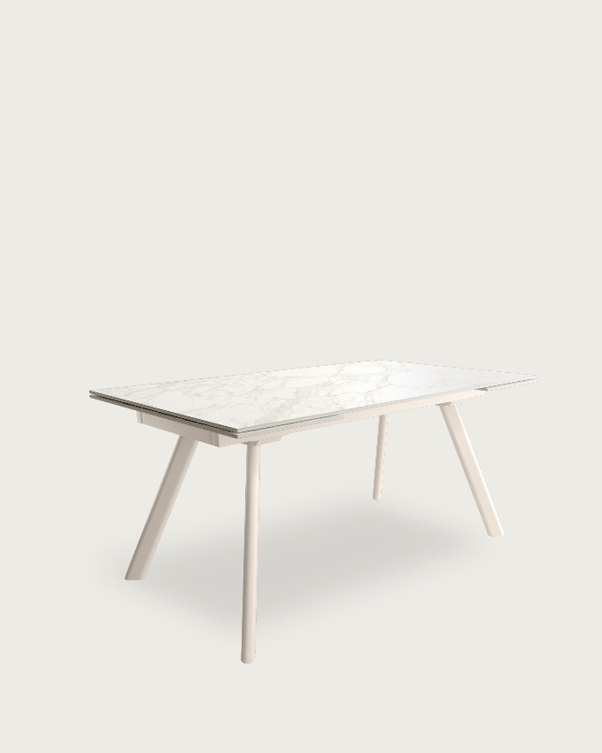 Tasman extensible table with porcelain finish Carrara and ivory metal structure 160/240 x 90 cm
