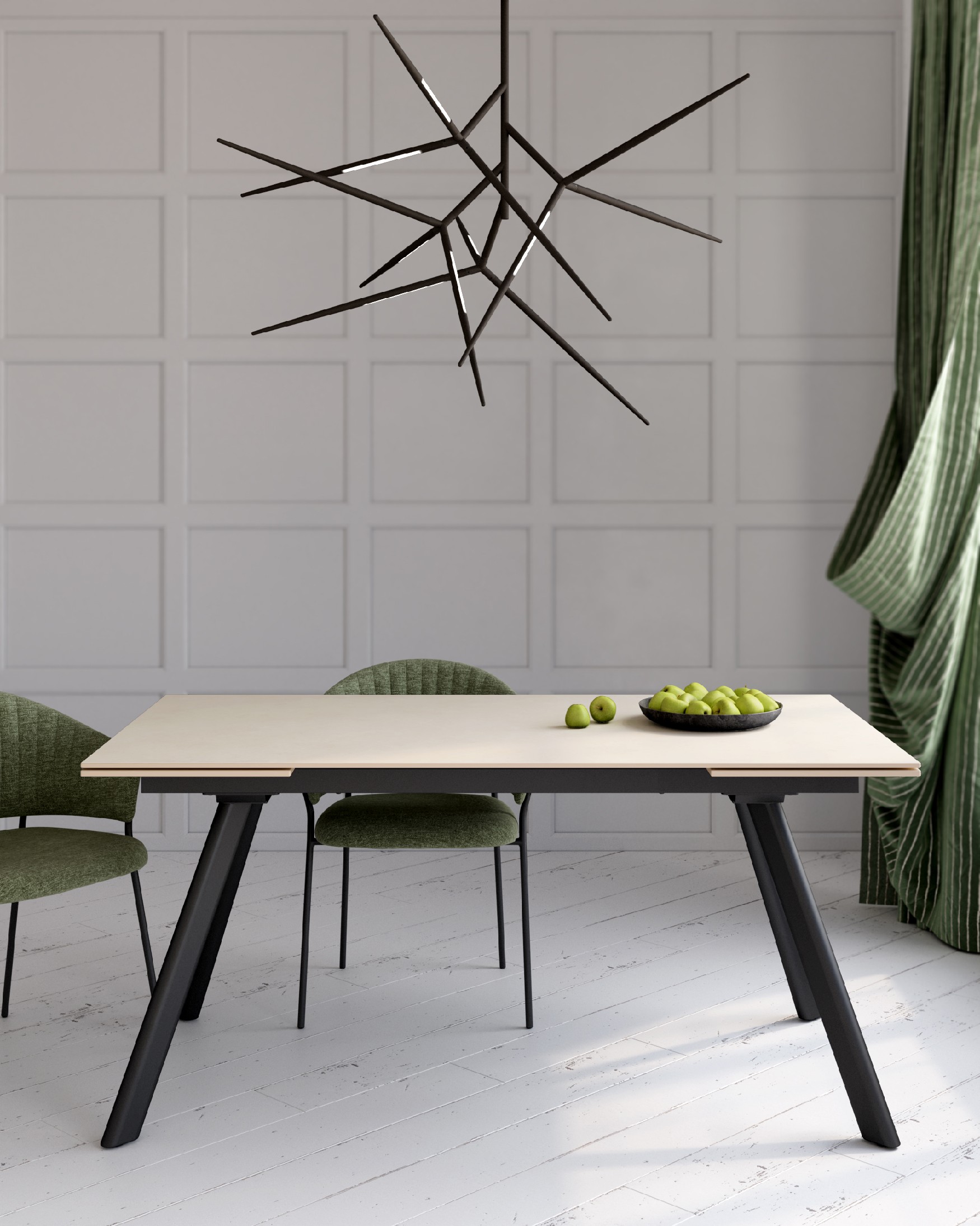 Tasman extensible table with porcelain finish sand and black metal structure 160/240 x 90 cm