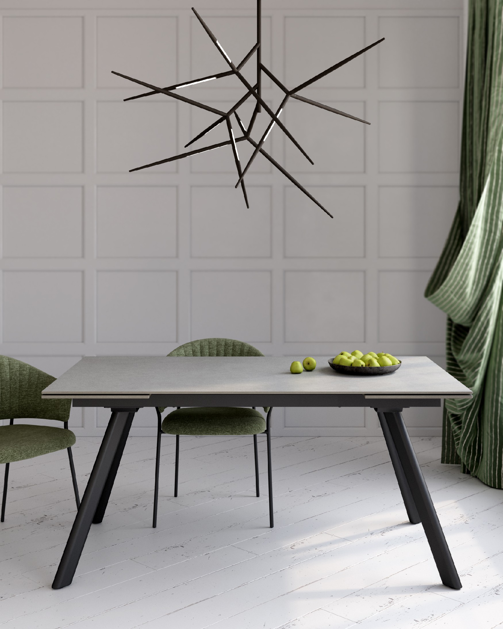 Tasman extensible table with porcelain finish Porland and black metal structure 160/240 x 90 cm