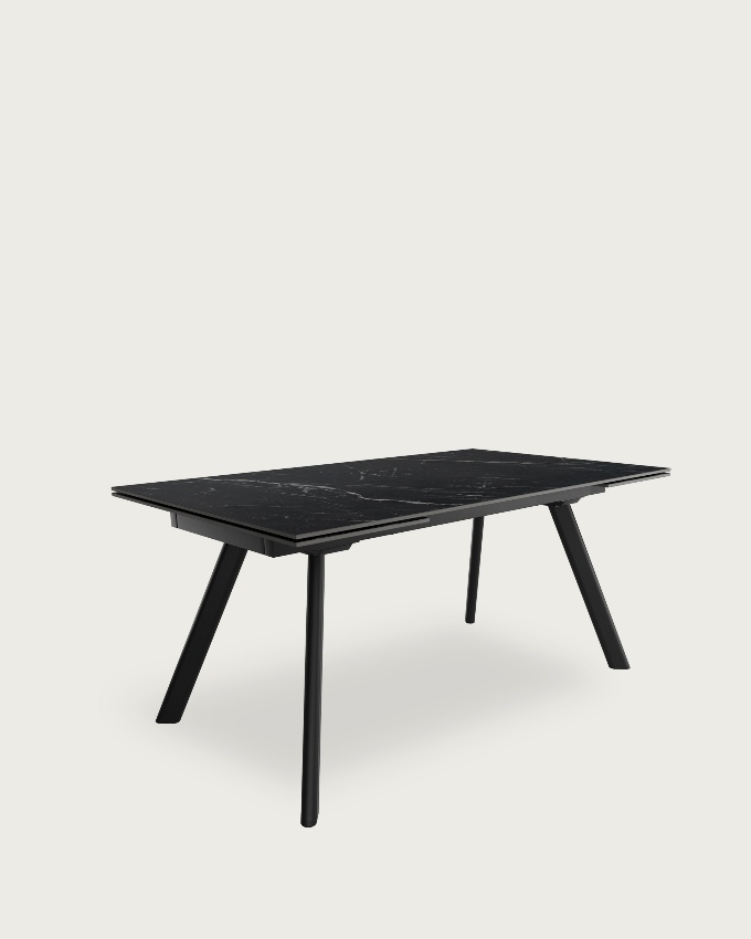 Tasman table extensible with porcelain finish marquina and black metal structure 160/240 x 90 cm