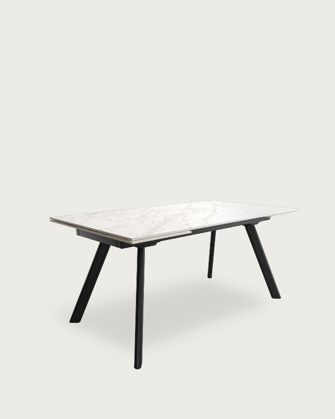 Tasman table extensible with porcelain finish carrara and black metal structure 160/240 x 90 cm