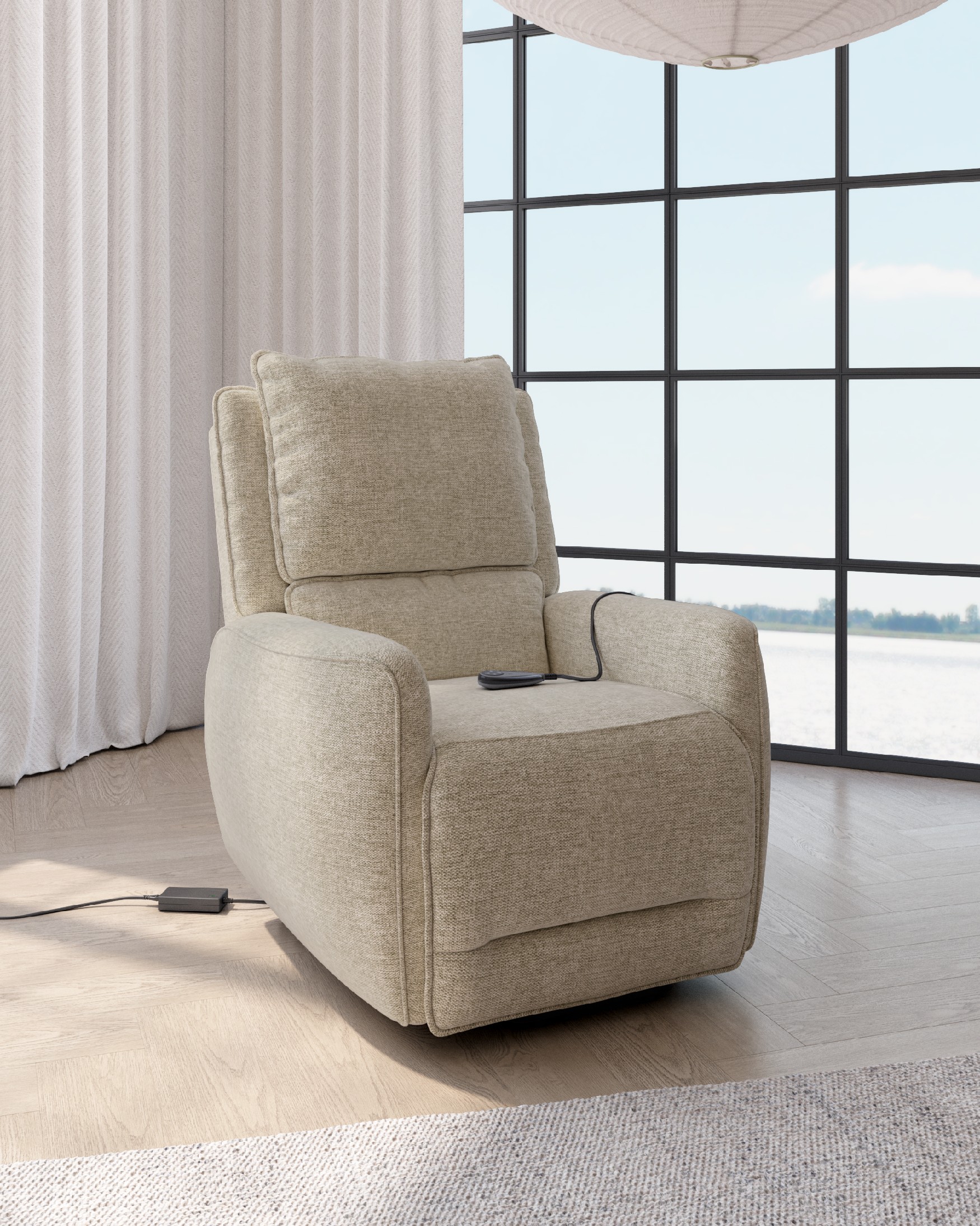 Fauteuil relax power lift de 2 moteurs Teseo avec tapisserie beige