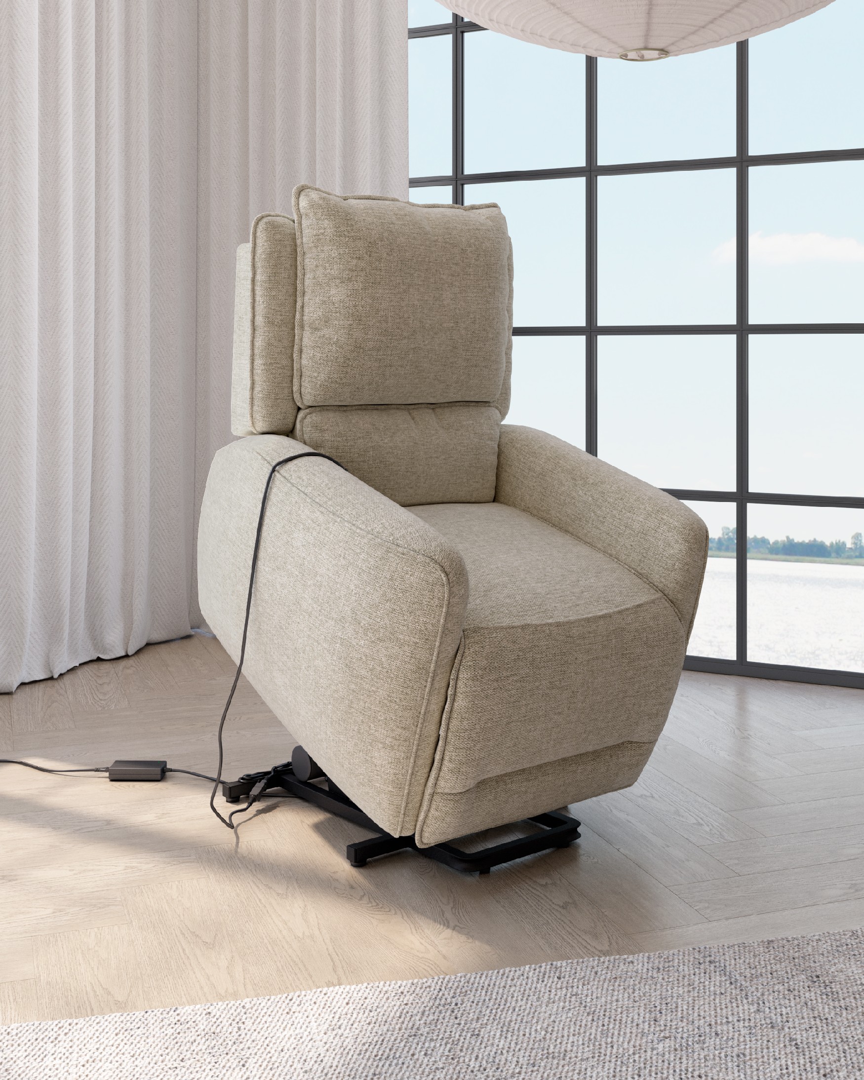 Fauteuil relax power lift de 2 moteurs Teseo avec tapisserie beige