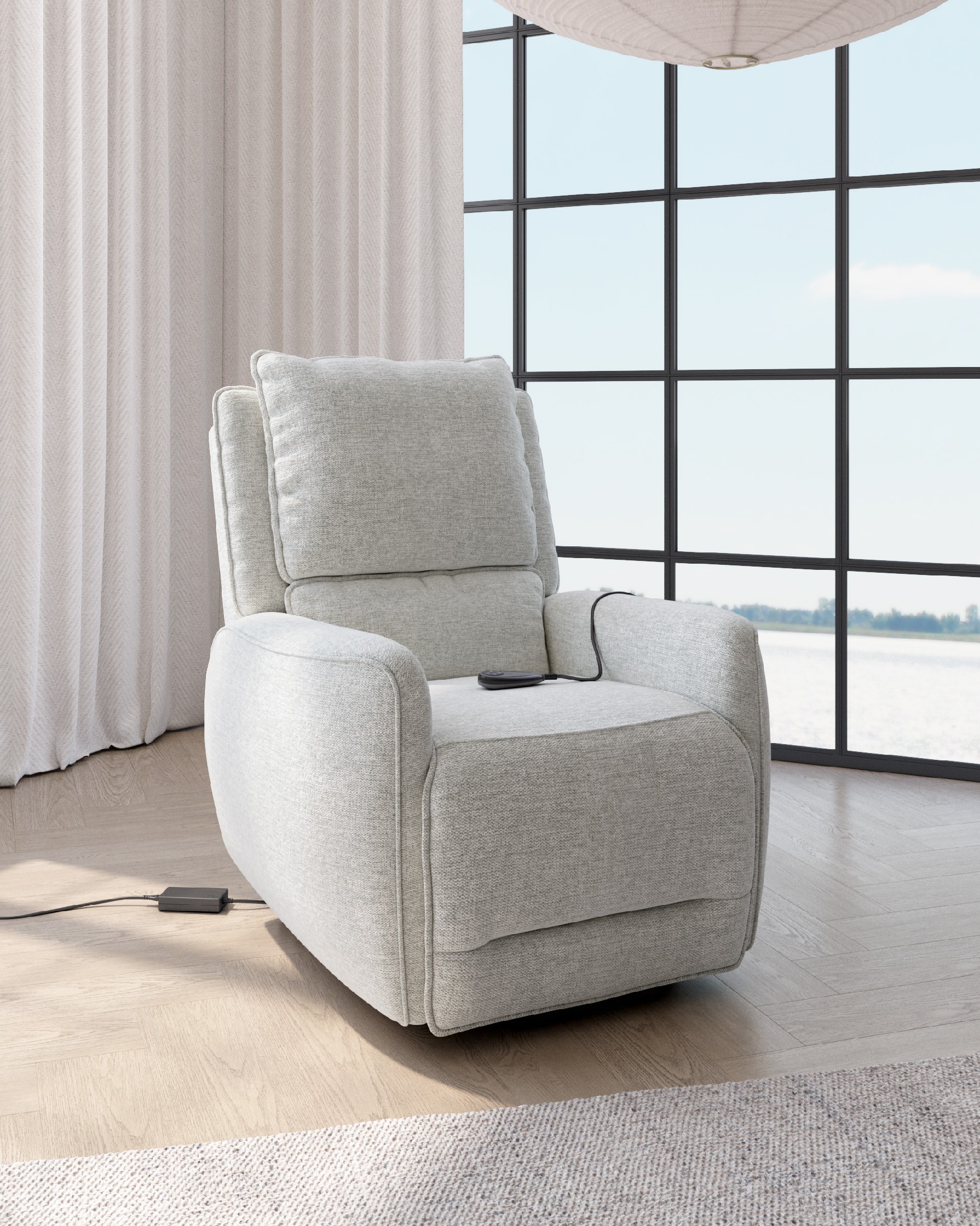 Fauteuil relax power lift de 2 moteurs Teseo avec tapisserie grise
