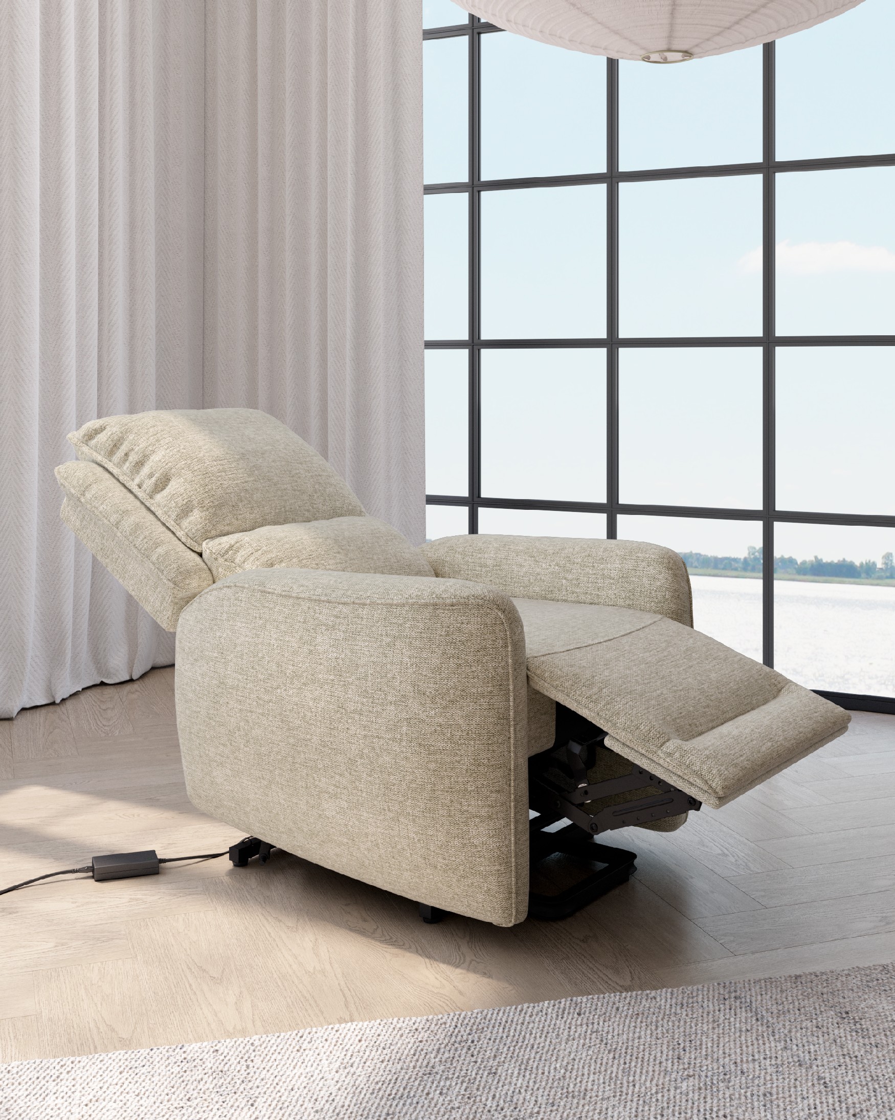 Fauteuil relax power lift à 1 moteur Teseo avec tapisserie beige