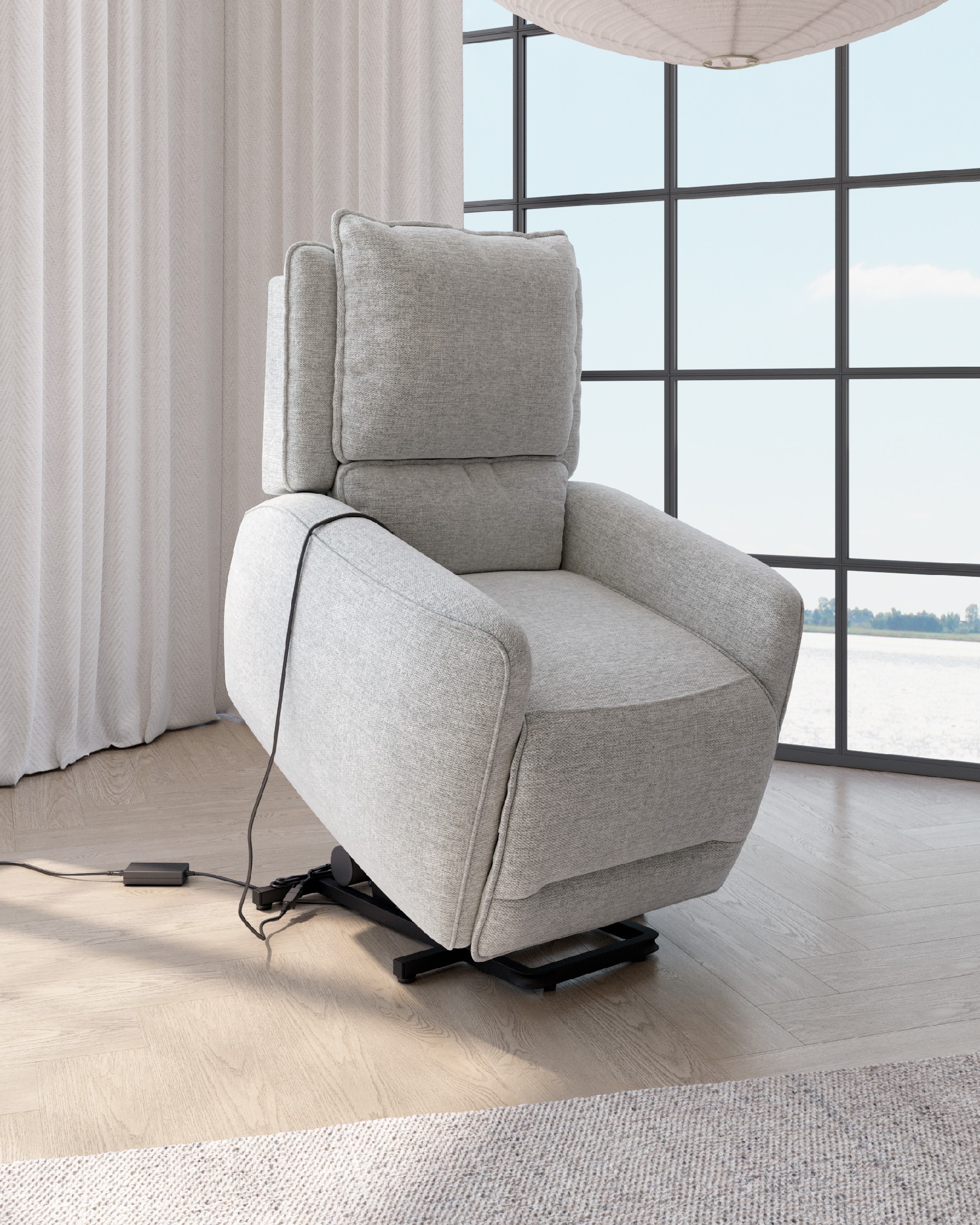 Fauteuil relax power lift à 1 moteur Teseo avec tapisserie grise