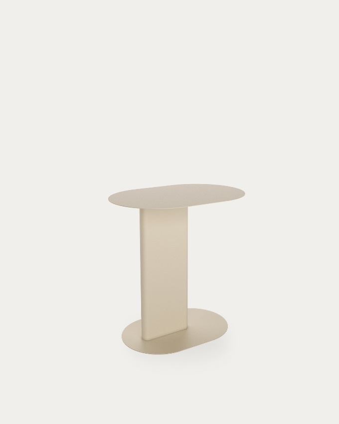Thesis oval side table in beige lacquered metal