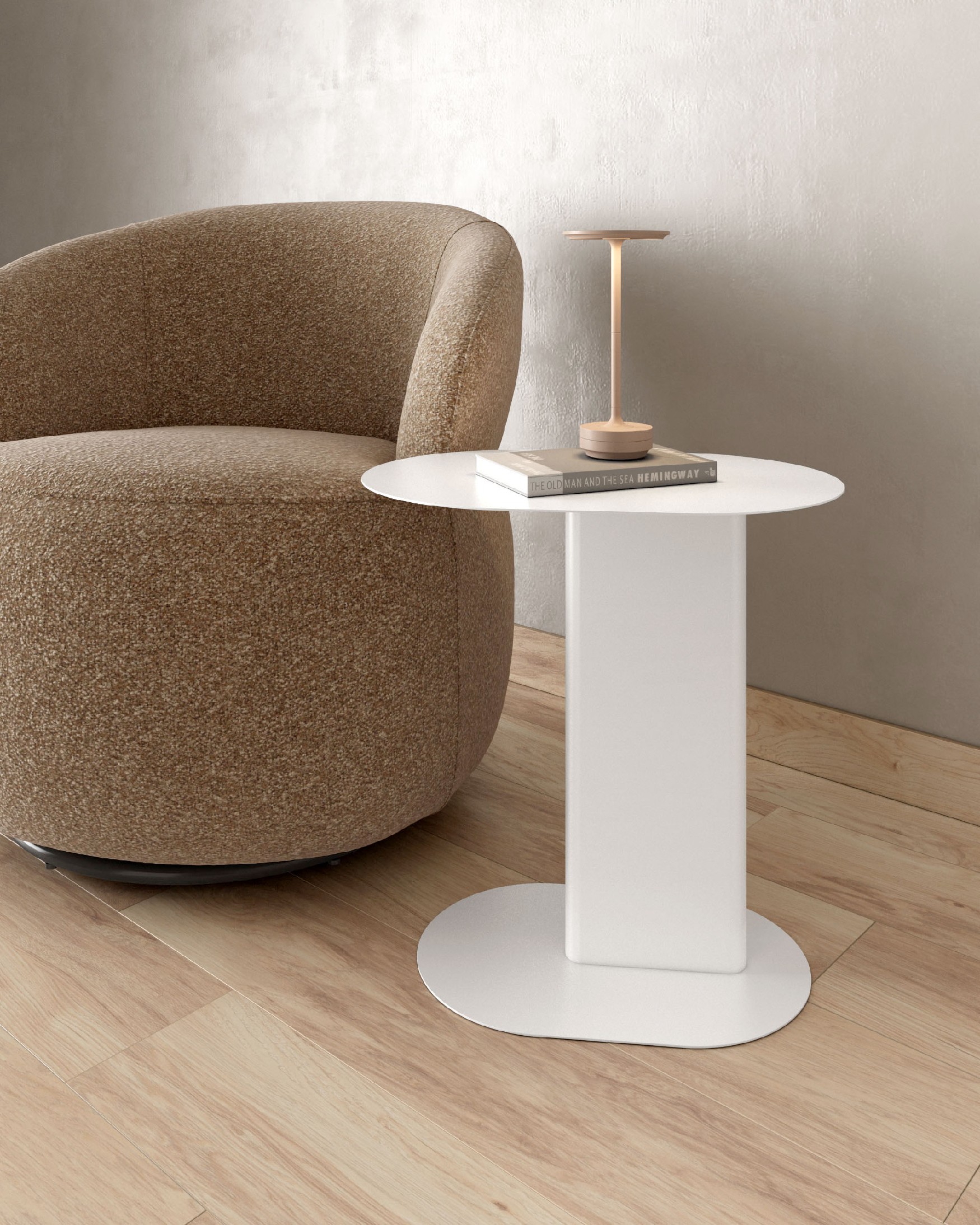 Table d'appoint ovale Thesis en métal laqué blanc