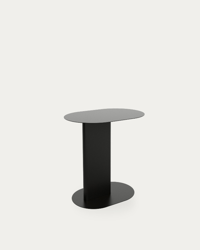 Thesis oval side table in black lacquered metal