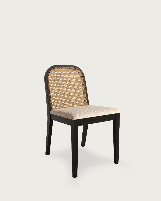 Tilia rattan chair, black ash, and mother-of-pearl upholstery