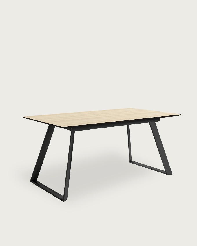 Timor extendable table with elm melamine top and black metal leg 160(200) x 90 cm