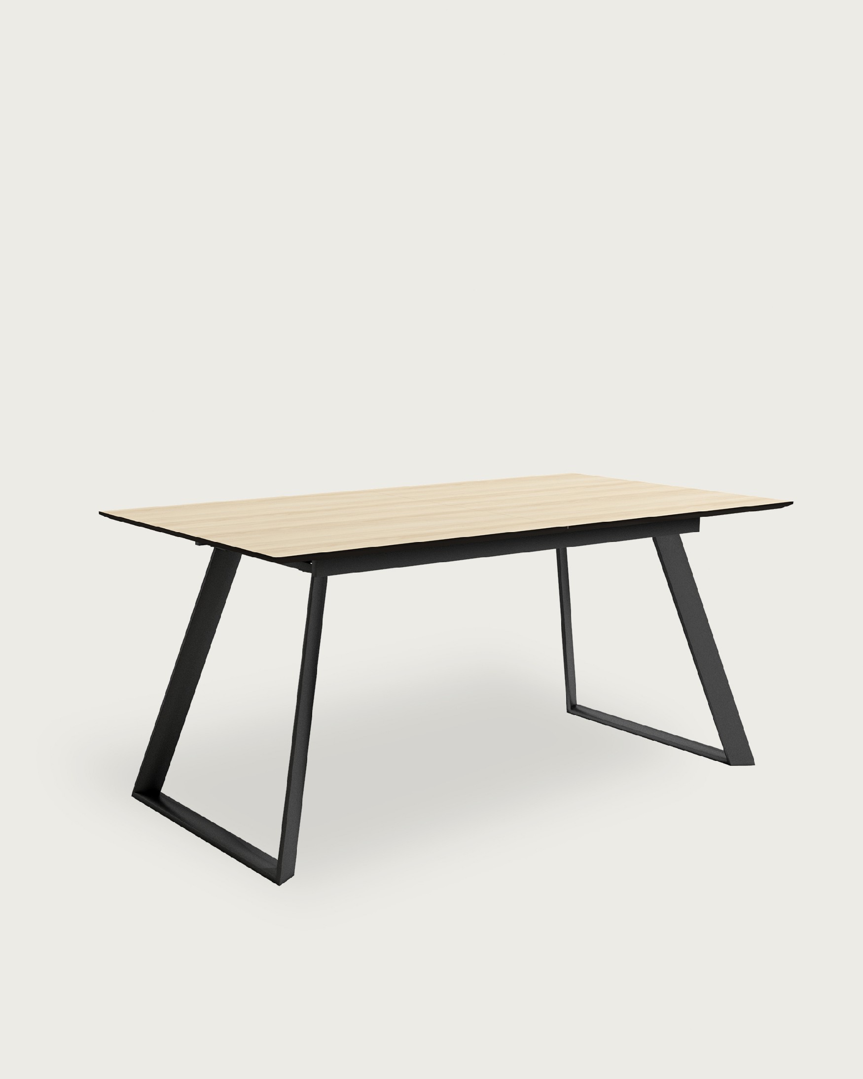 Mesa Timor extensible con sobre de melamina olmo y pata metálica negra 160(200) x 90 cm