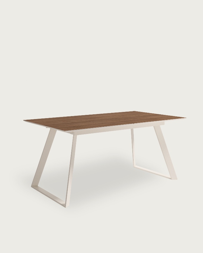 Mesa Timor extensible con sobre de melamina java y pata metálica marfil 140(180) x 90 cm
