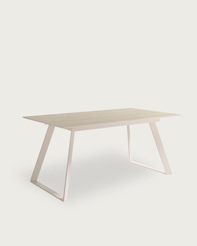 Mesa Timor extensible con sobre de melamina olmo y pata metálica marfil 140(180) x 90 cm