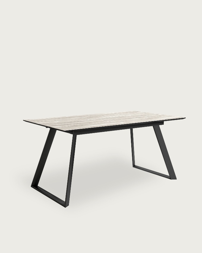 Timor extendable table with MDF wood artic finish and black metal legs 160/200 x 90 cm