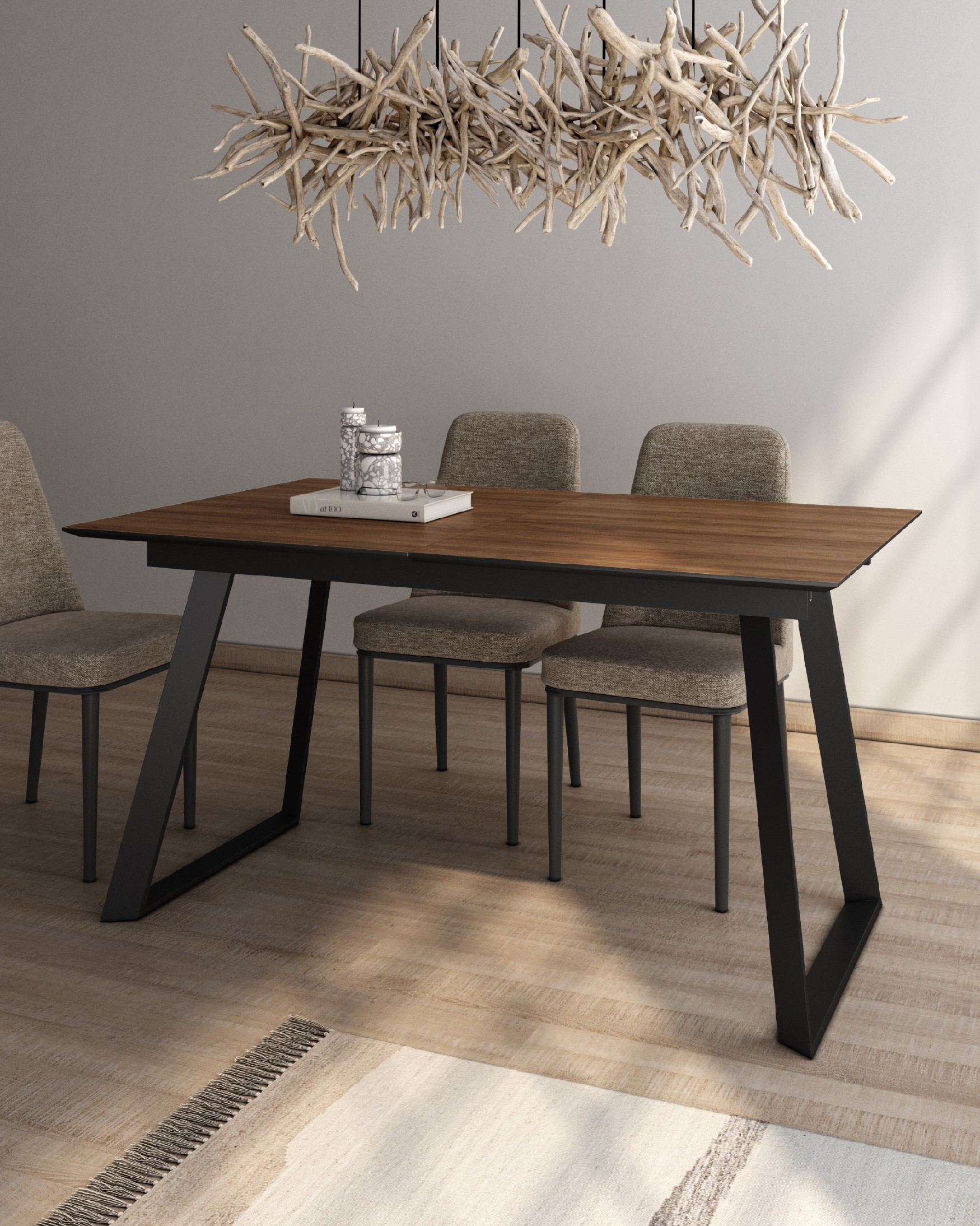 Table extensible Timor avec finition MDF bois java et pied métallique noir 140/180 x 90 cm