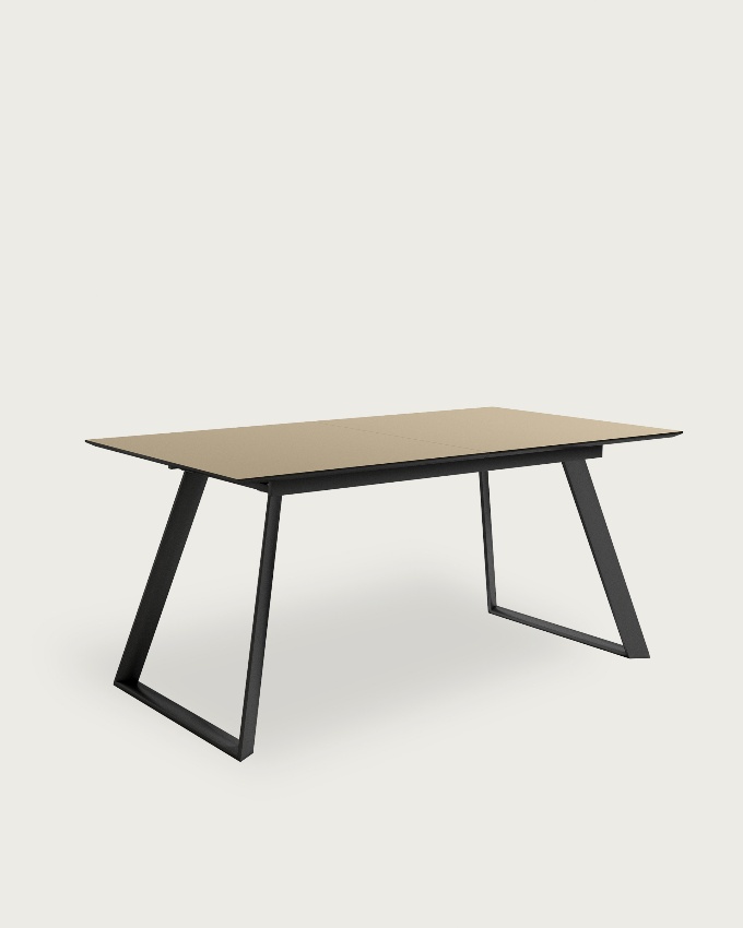Timor extendable table with pearl MDF finish and black metal leg 160/200 x 90 cm