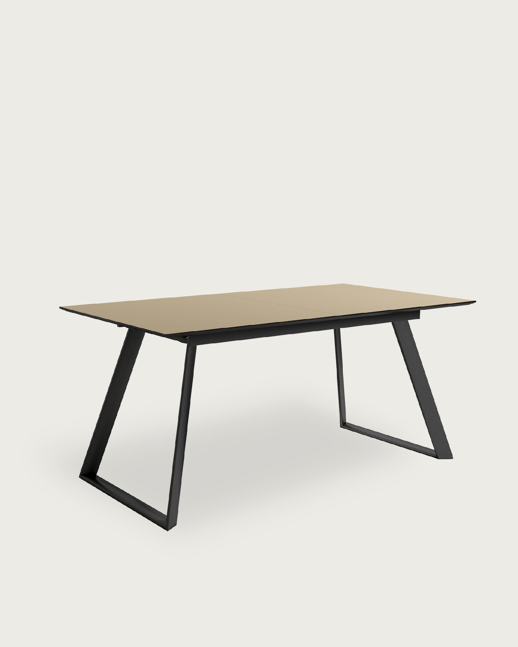 Timor extendable table with pearl MDF finish and black metal leg 140/180 x 90 cm