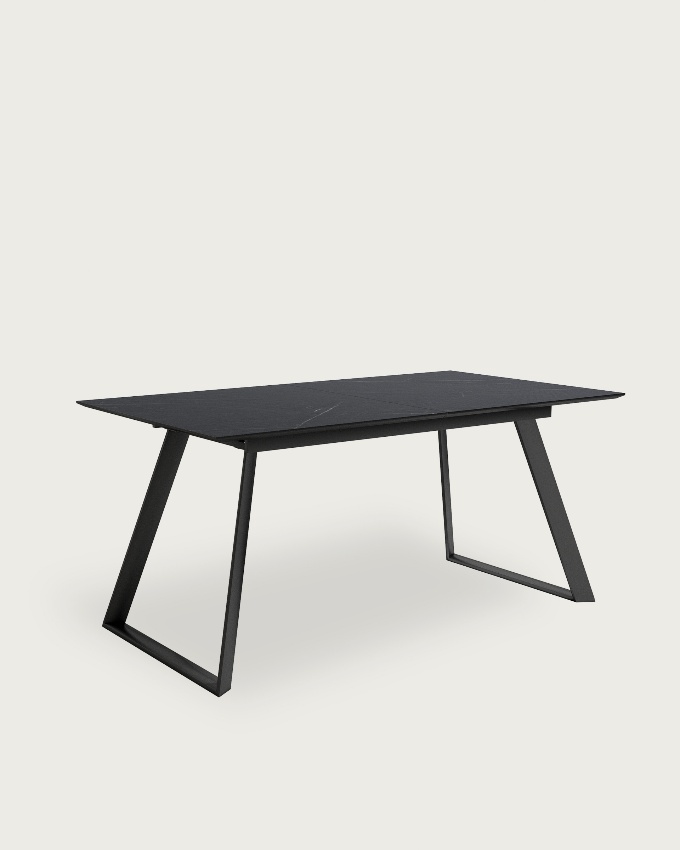 Timor extendable table with black marble MDF finish and black metal legs 160/200 x 90 cm