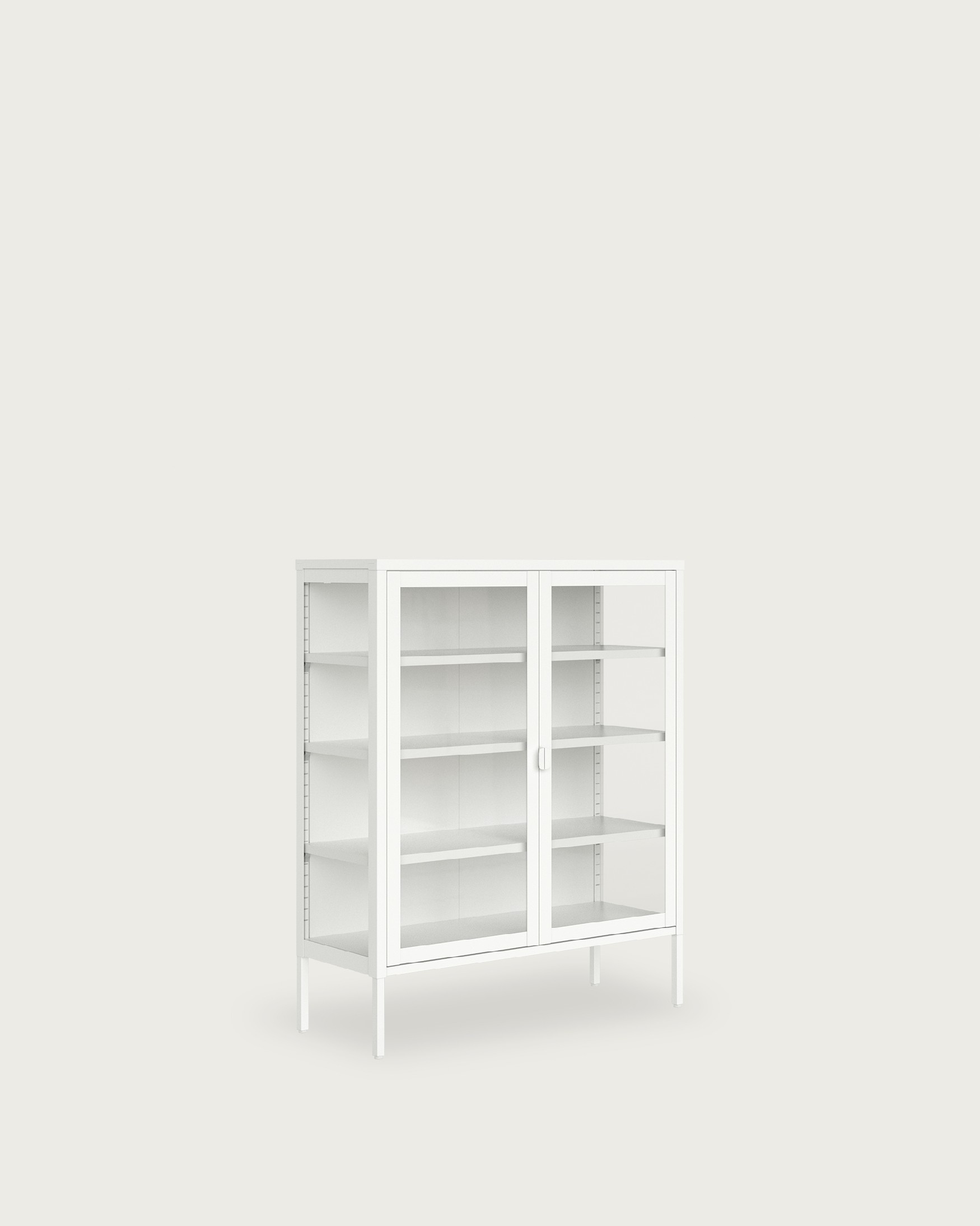 Titania metal display case with glass doors, cream lacquered, 90 x 110 x 35 cm