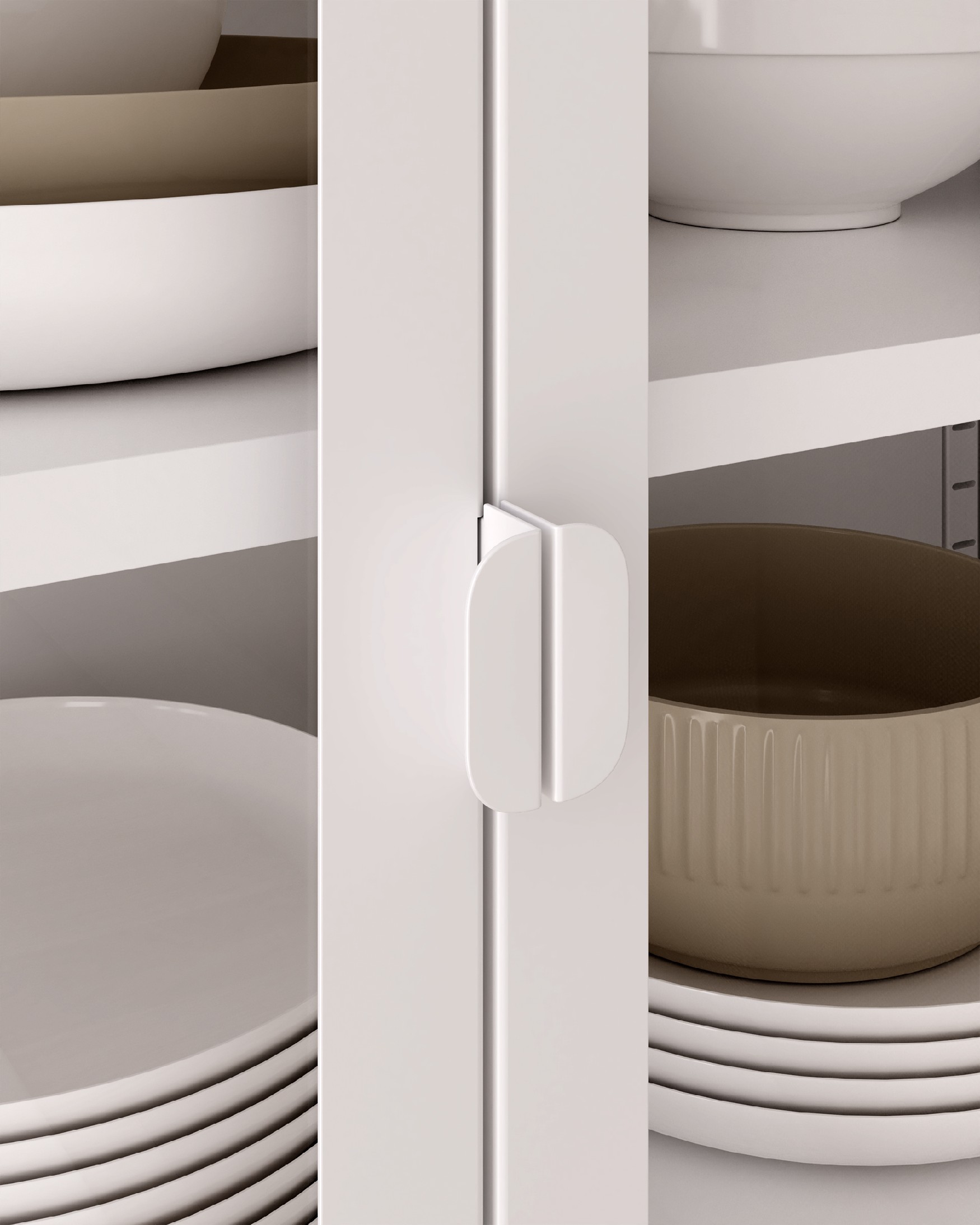 Titania metal display case with glass doors, cream lacquered, 90 x 110 x 35 cm
