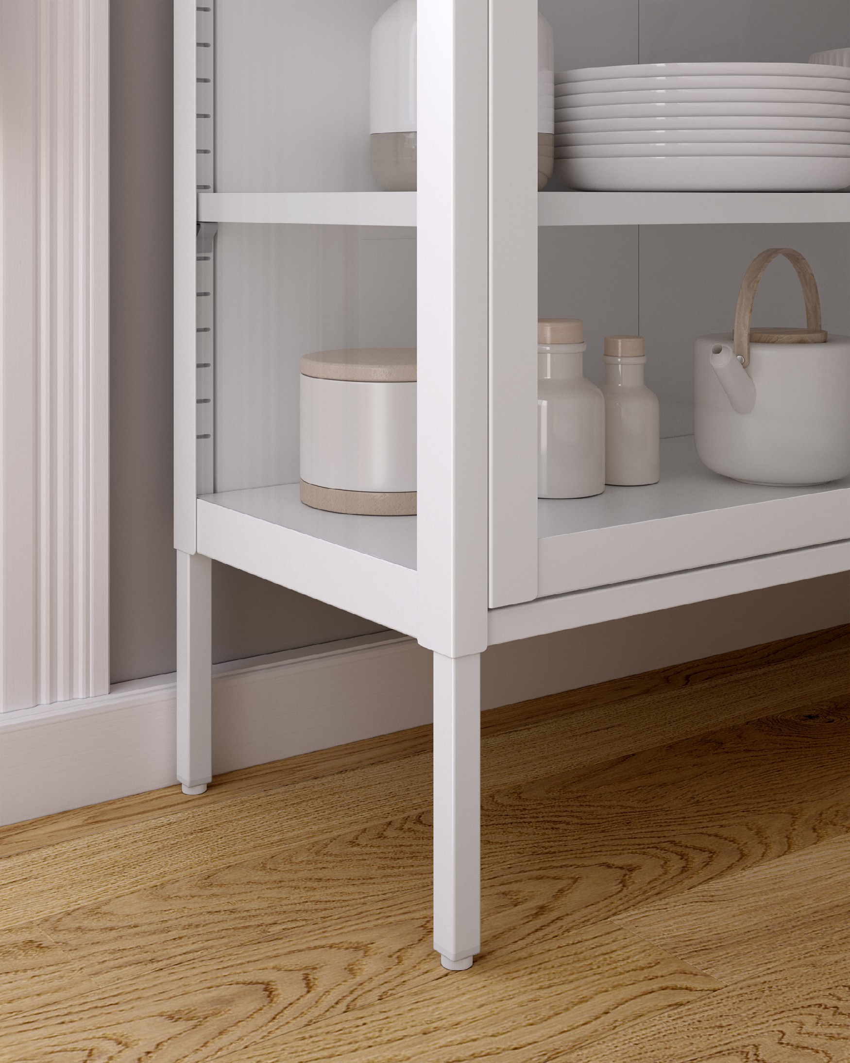 Titania metal display case with glass doors, cream lacquered, 90 x 110 x 35 cm