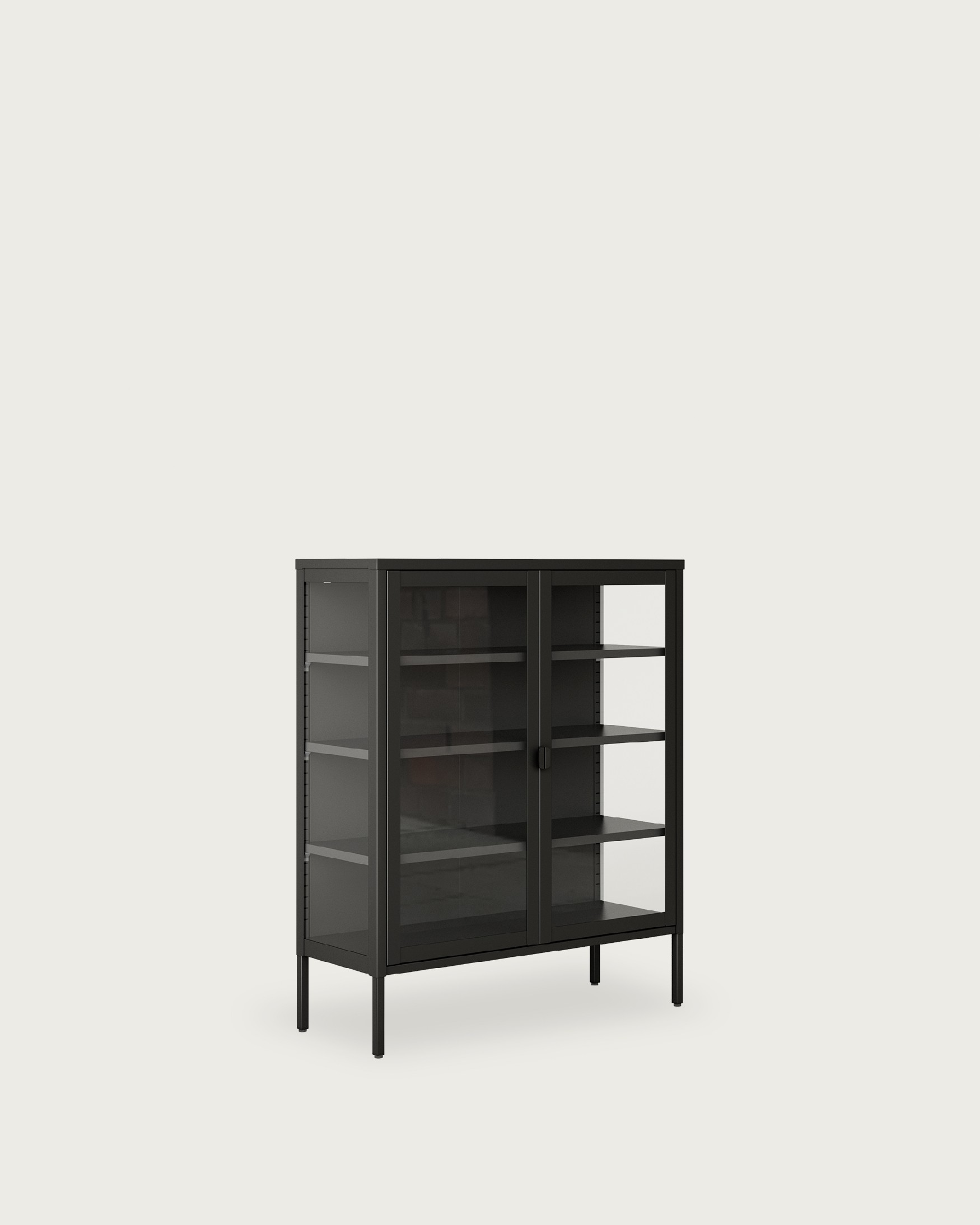 Titania metal display cabinet with glass doors, black lacquered, 90 x 110 x 35 cm