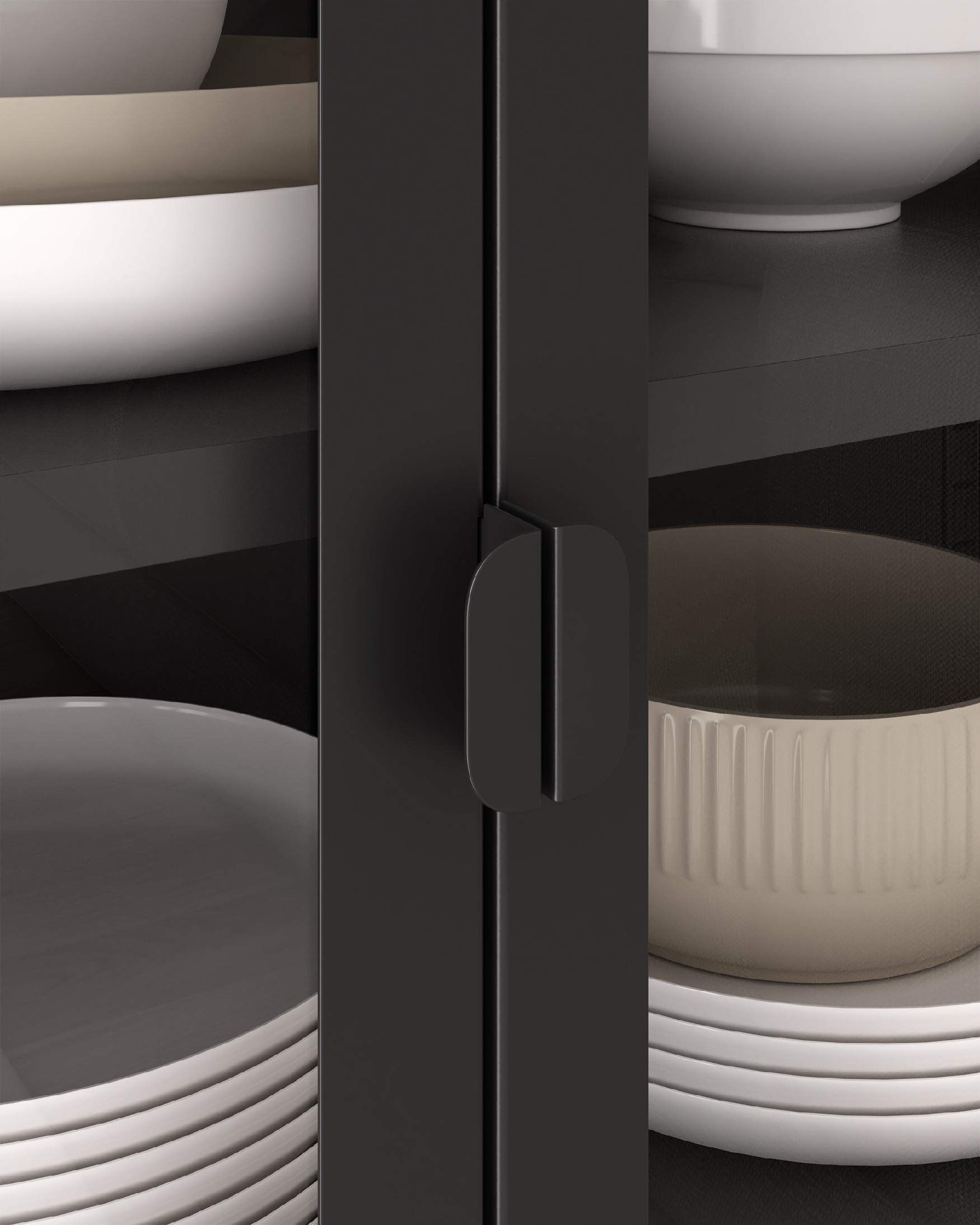 Titania metal display cabinet with glass doors, black lacquered, 90 x 110 x 35 cm