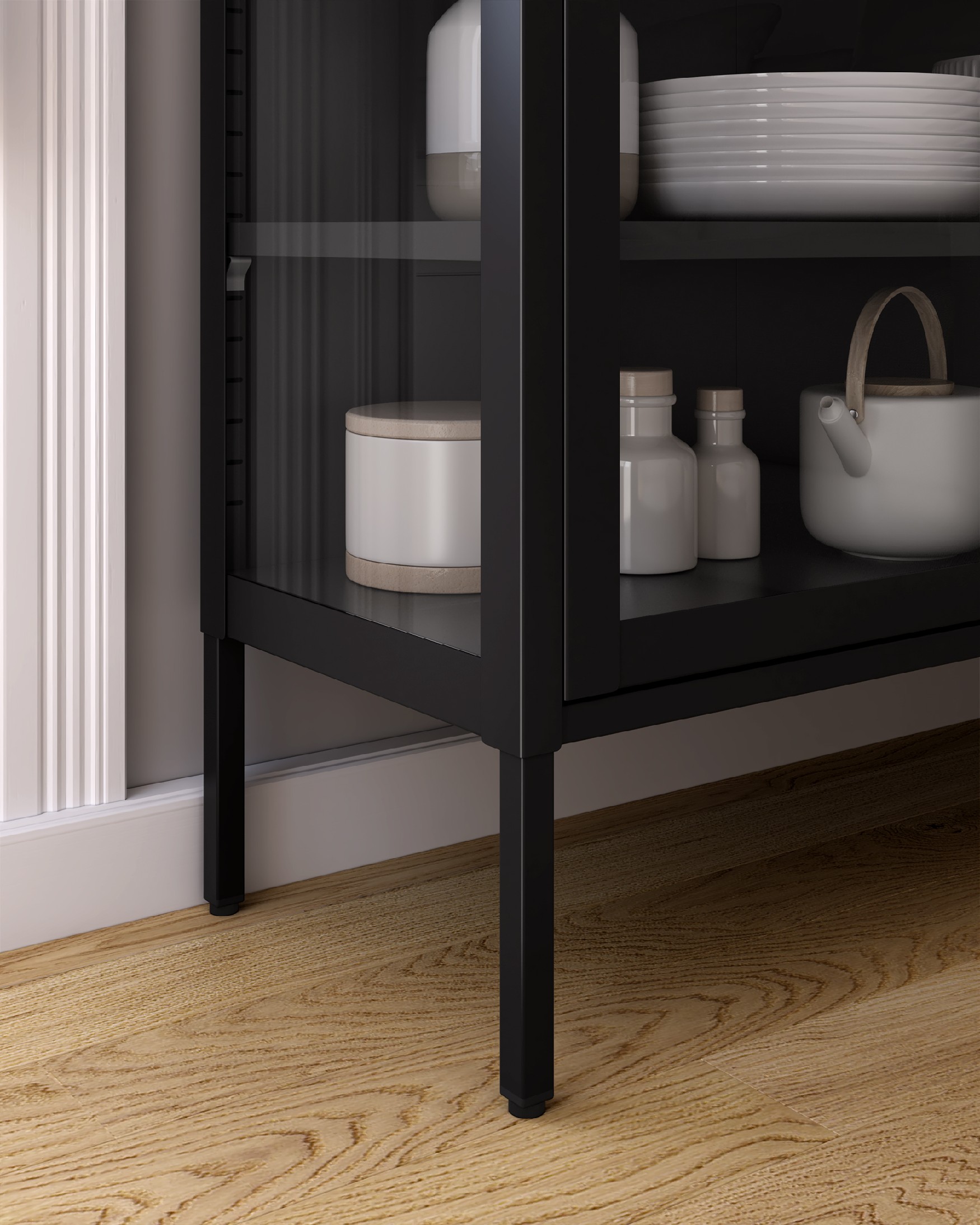 Titania metal display cabinet with glass doors, black lacquered, 90 x 110 x 35 cm