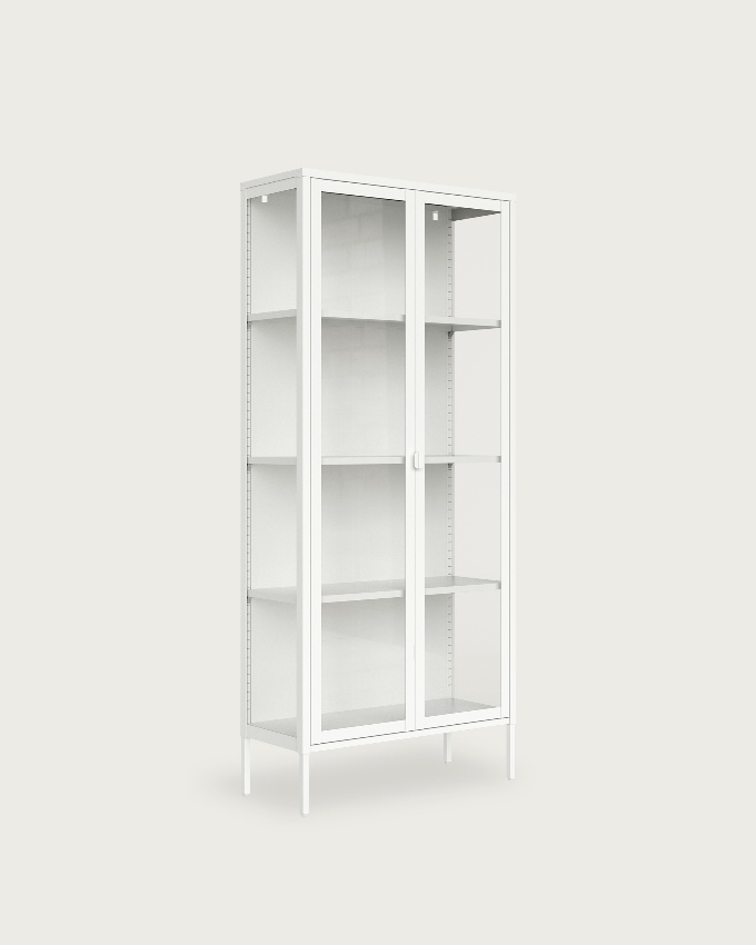 Titania metal display cabinet with glass doors, cream lacquered, 80 x 185 x 35 cm