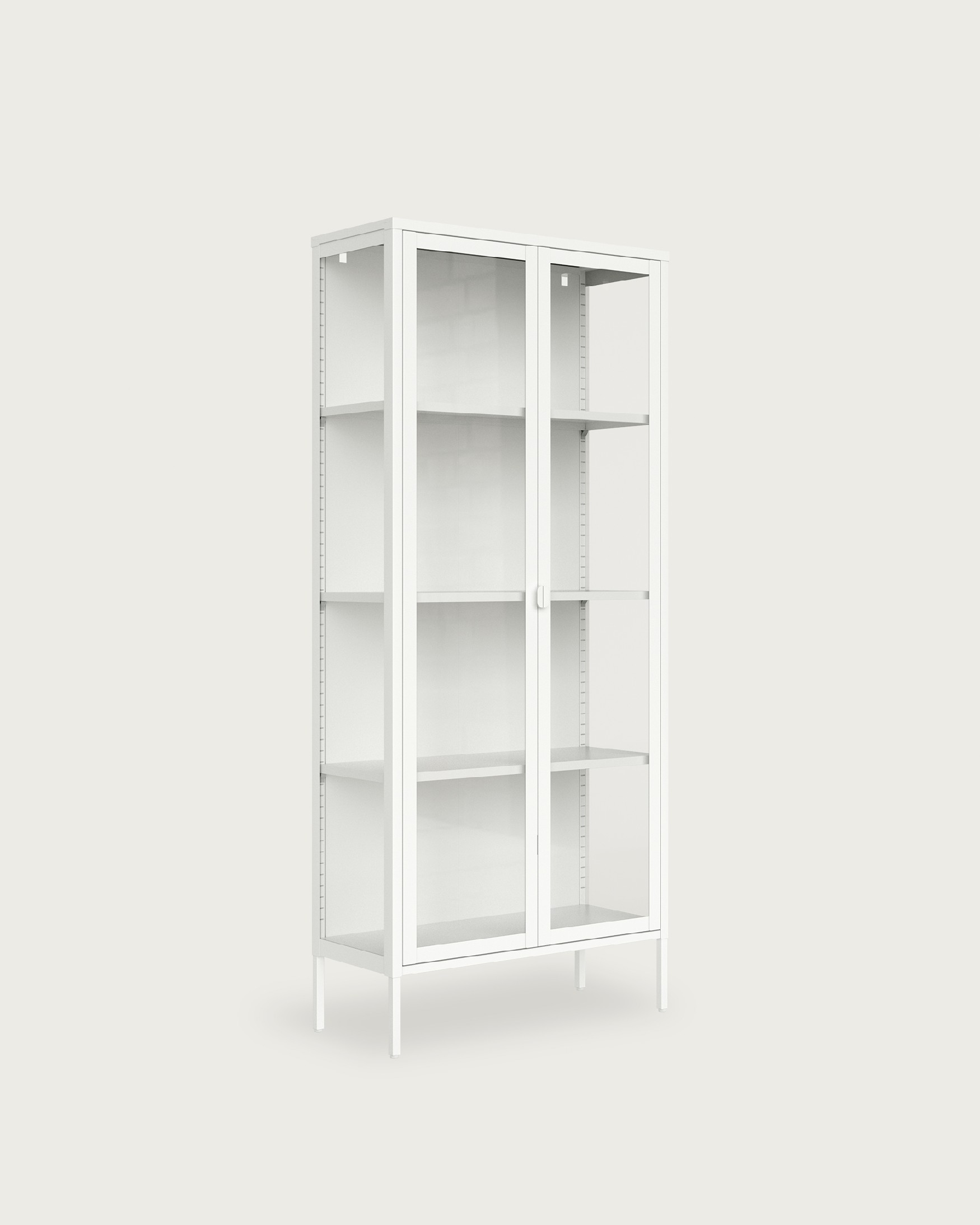 Titania metal display cabinet with glass doors, cream lacquered, 80 x 185 x 35 cm