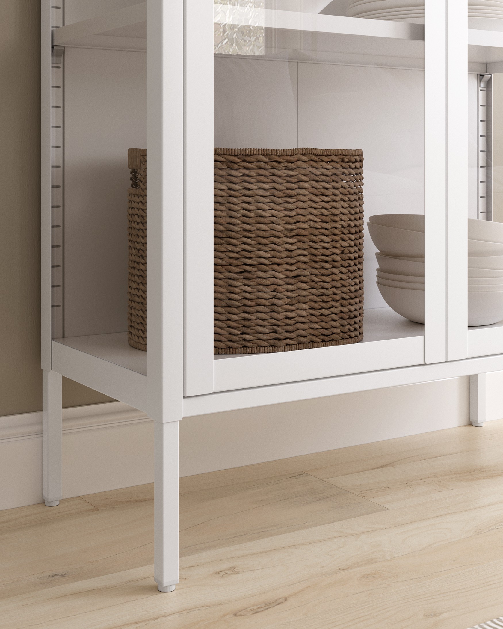 Titania metal display cabinet with glass doors, cream lacquered, 80 x 185 x 35 cm