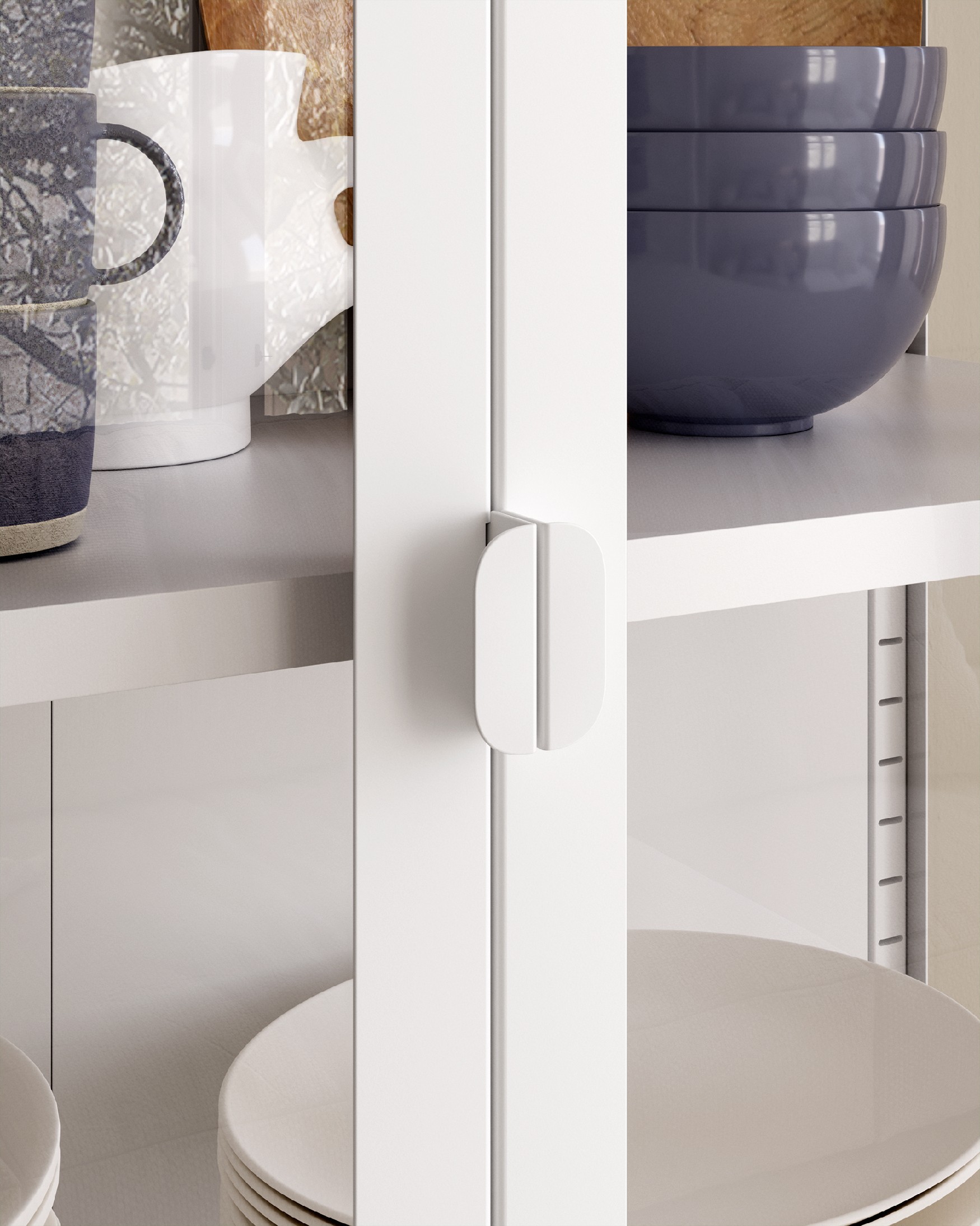 Titania metal display cabinet with glass doors, cream lacquered, 80 x 185 x 35 cm