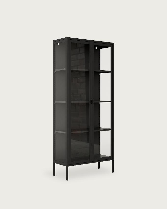 Vitrina Titania metálica con puertas de cristal lacada negra 80 x 185 x 35 cm