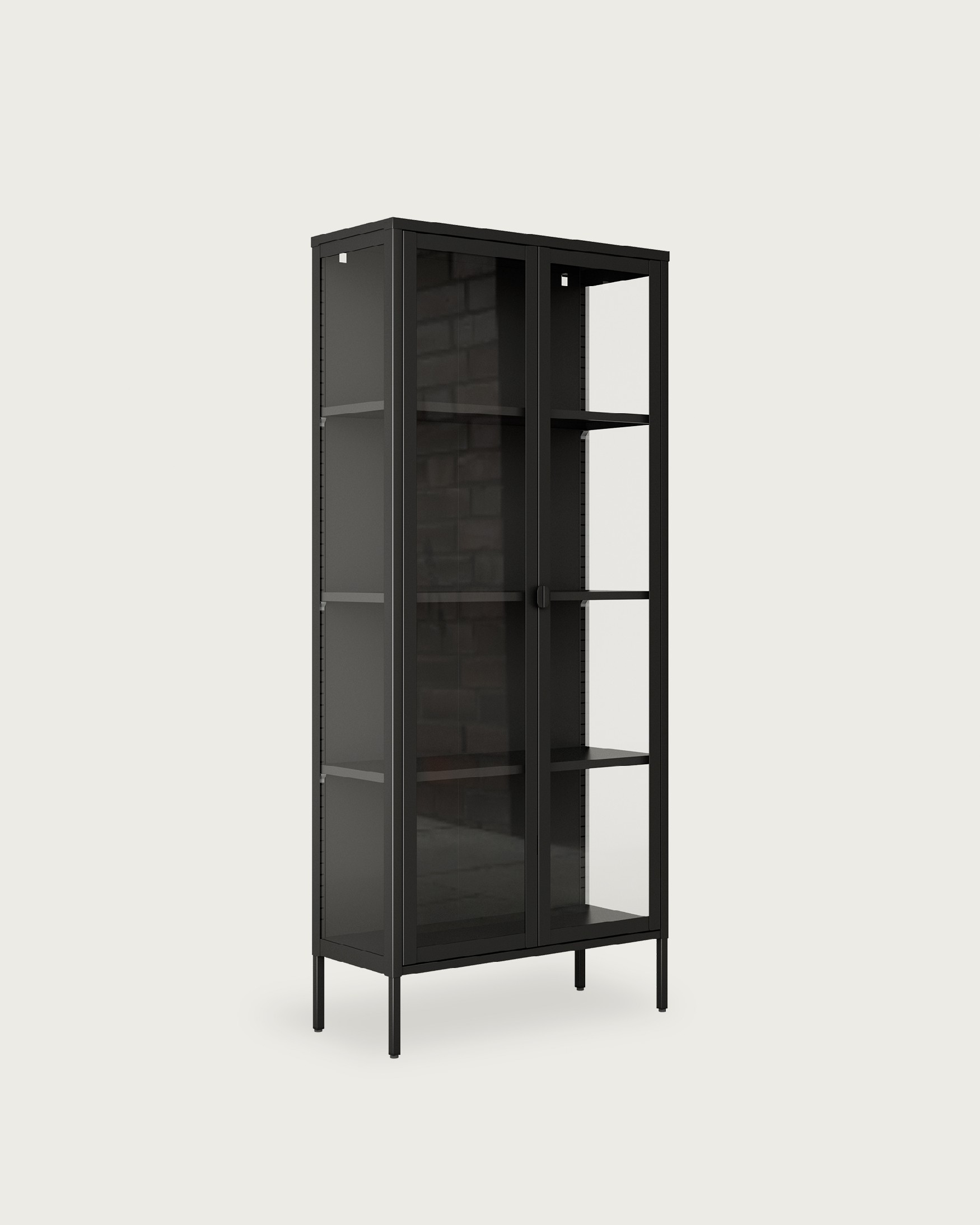 Titania metal display cabinet with glass doors, black lacquered 80 x 185 x 35 cm
