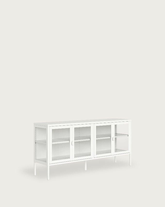 Titania metal display cabinet with 4 glass doors, cream lacquered, 150 x 70 x 35 cm
