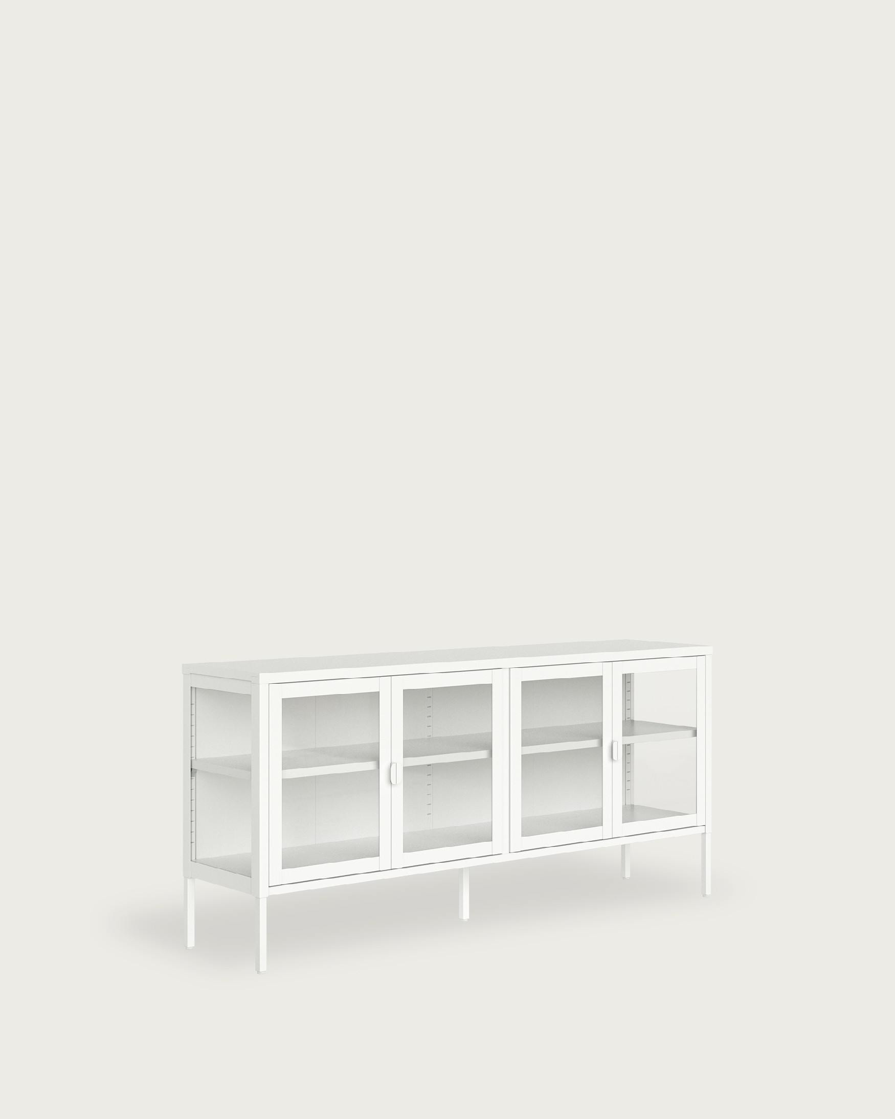 Titania metal display cabinet with 4 glass doors, cream lacquered, 150 x 70 x 35 cm