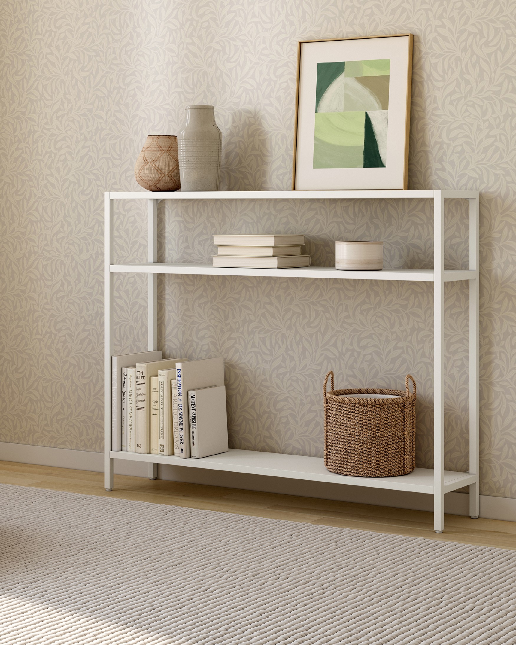 Titania cream lacquered metal shelf / hallway unit 110 x 90 x 25 cm