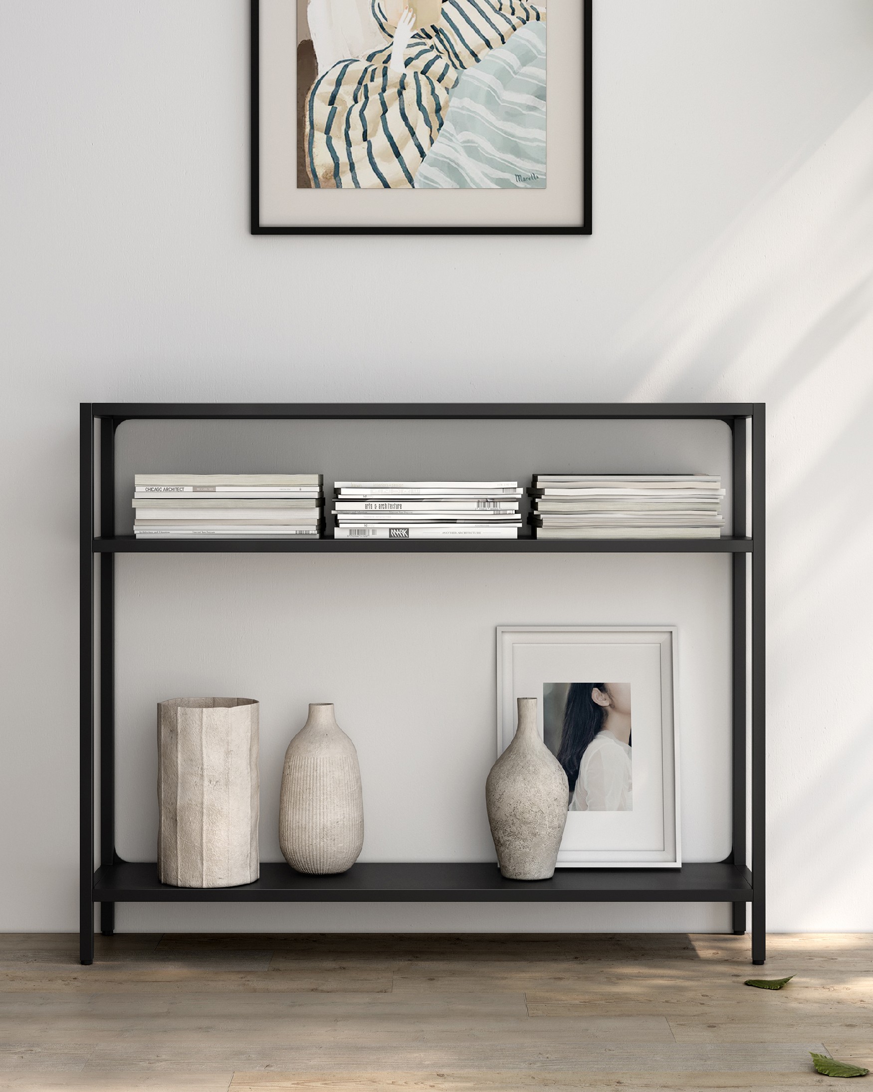 Titania metal shelf / hall stand lacquered in black 110 x 90 x 25 cm
