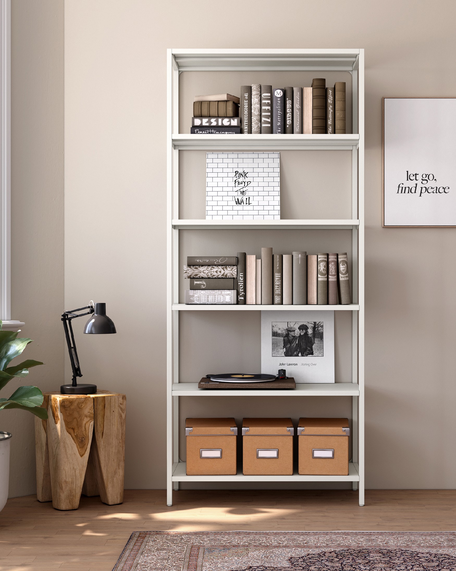 Titania metal shelving lacquered in cream 80 x 185 x 35 cm