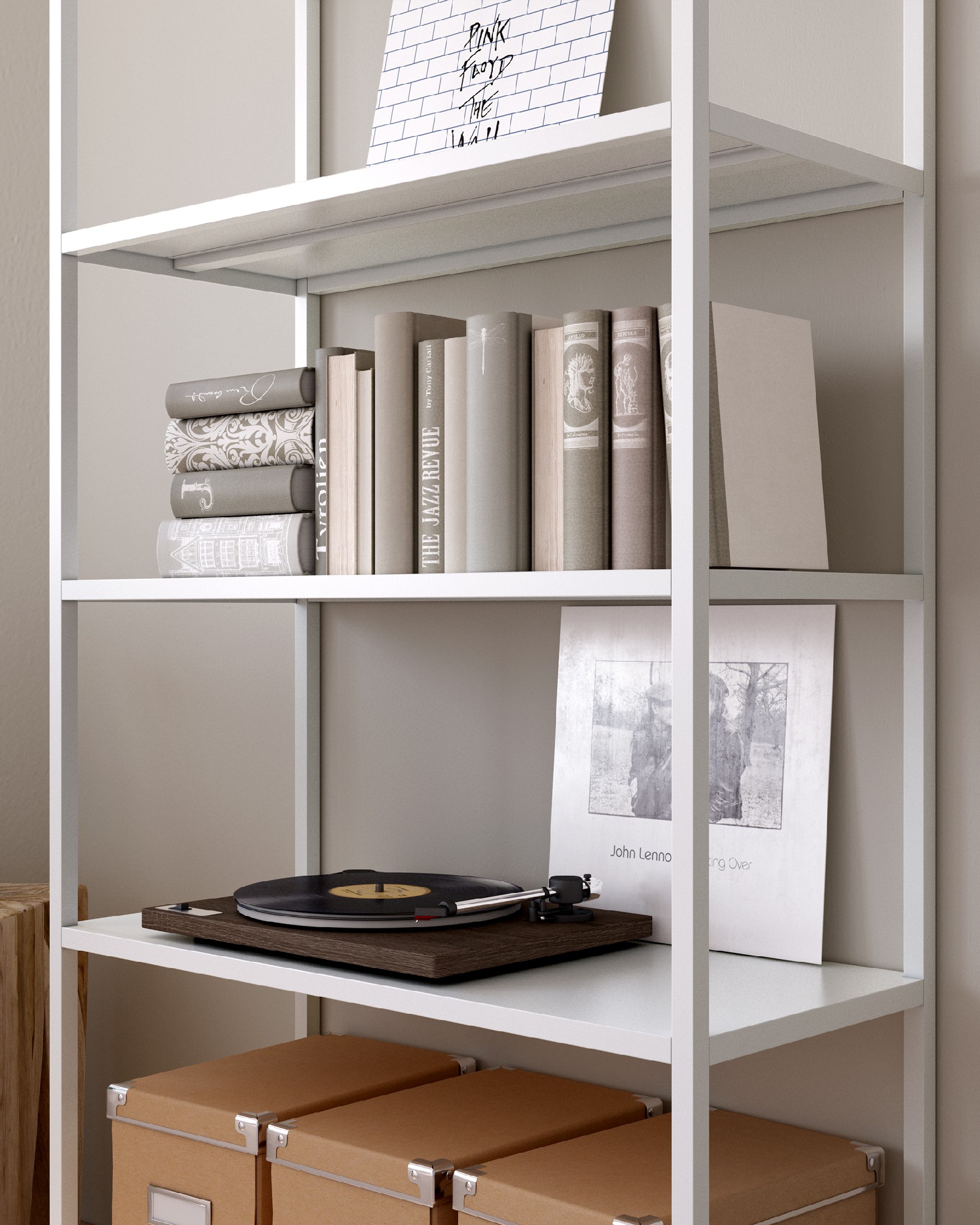 Titania metal shelving lacquered in cream 80 x 185 x 35 cm