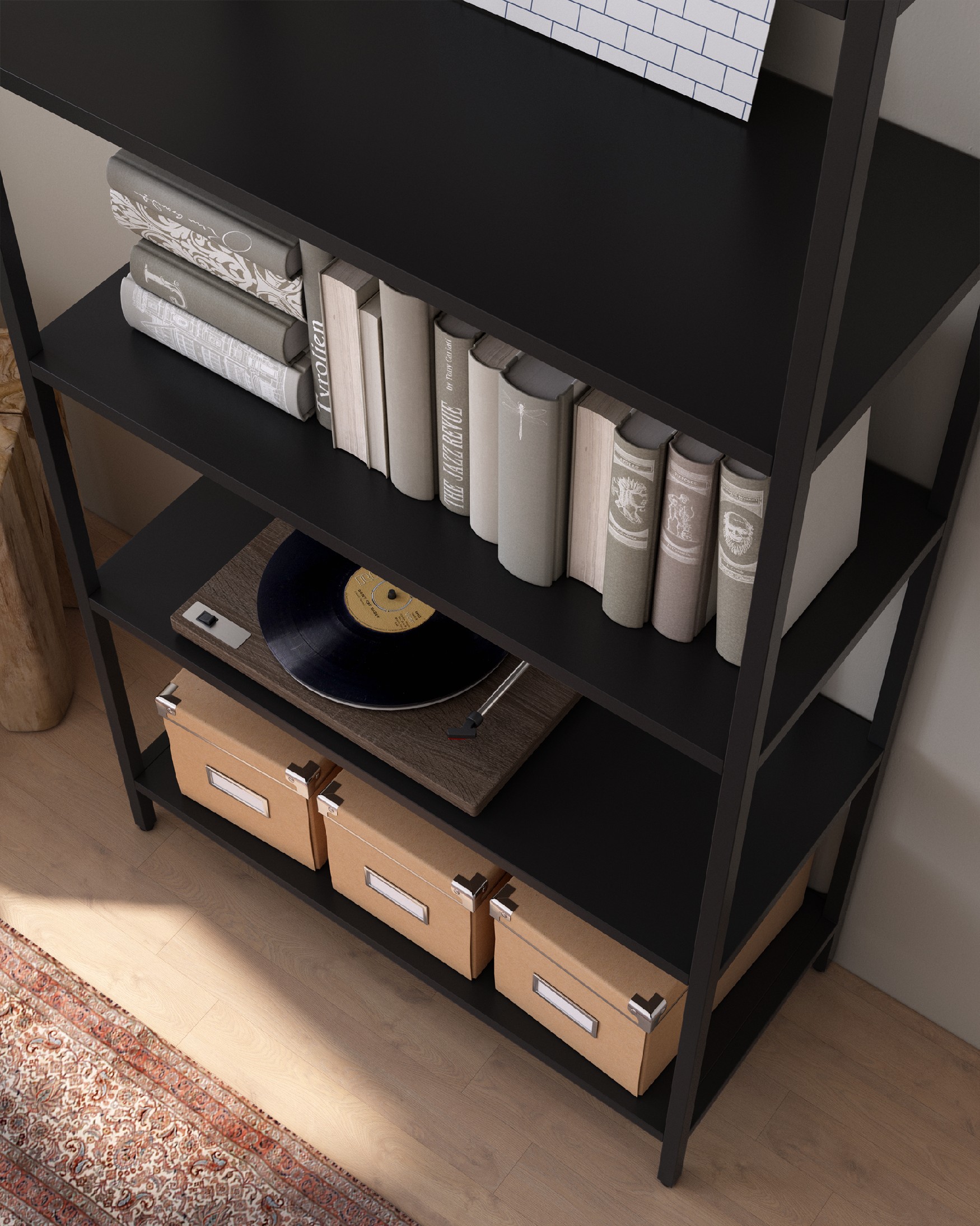 Titania metal shelf finished in black 80 x 185 x 35 cm