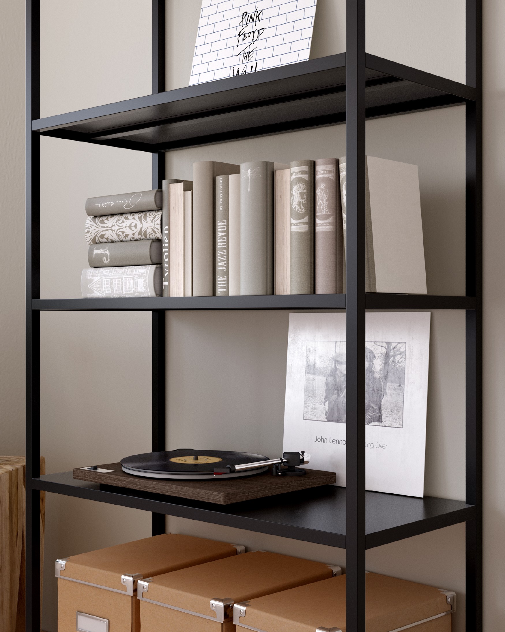 Titania metal shelf finished in black 80 x 185 x 35 cm