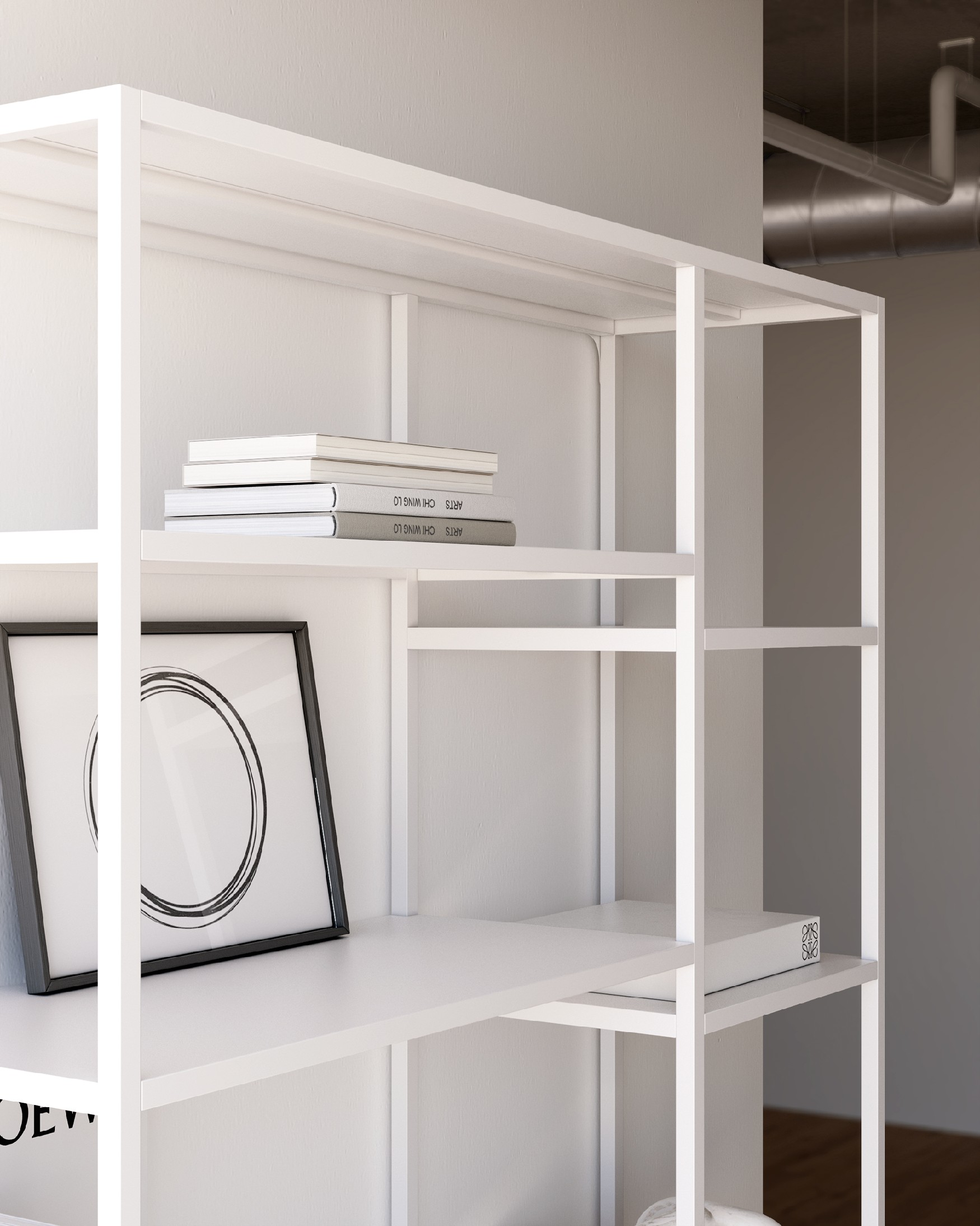 Titania metal shelving lacquered in cream 120 x 185 x 35 cm